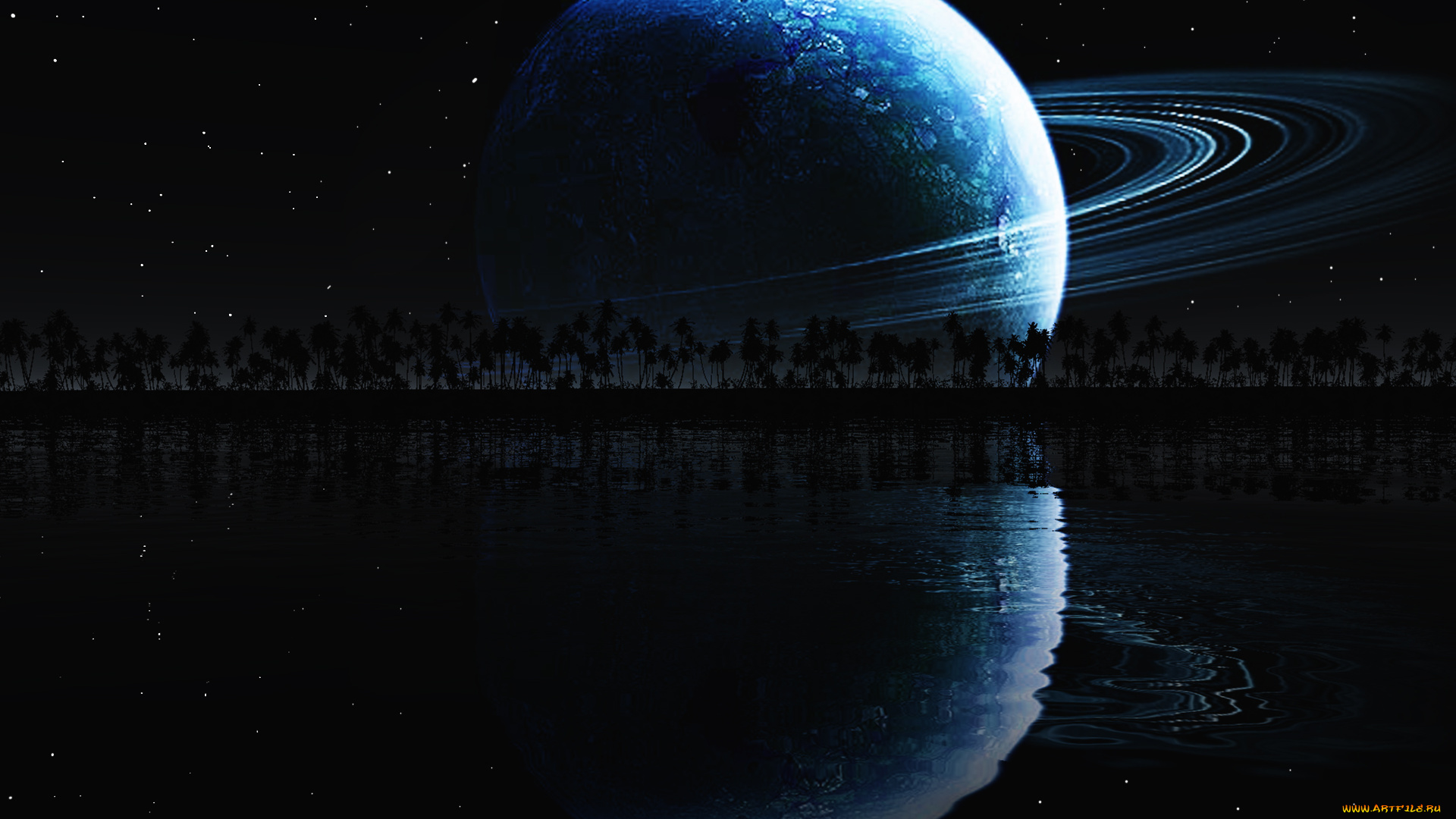 azure, космос, сатурн, звездю, океан