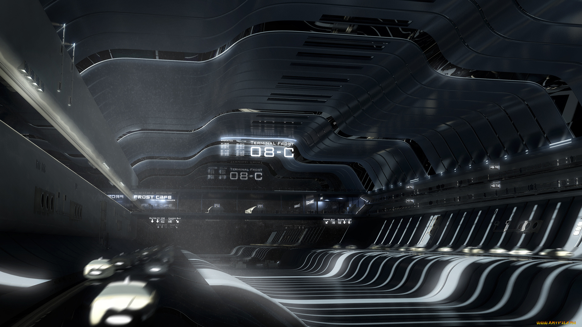 космос, арт, терминал, транспорт, космический, ангар, корабль