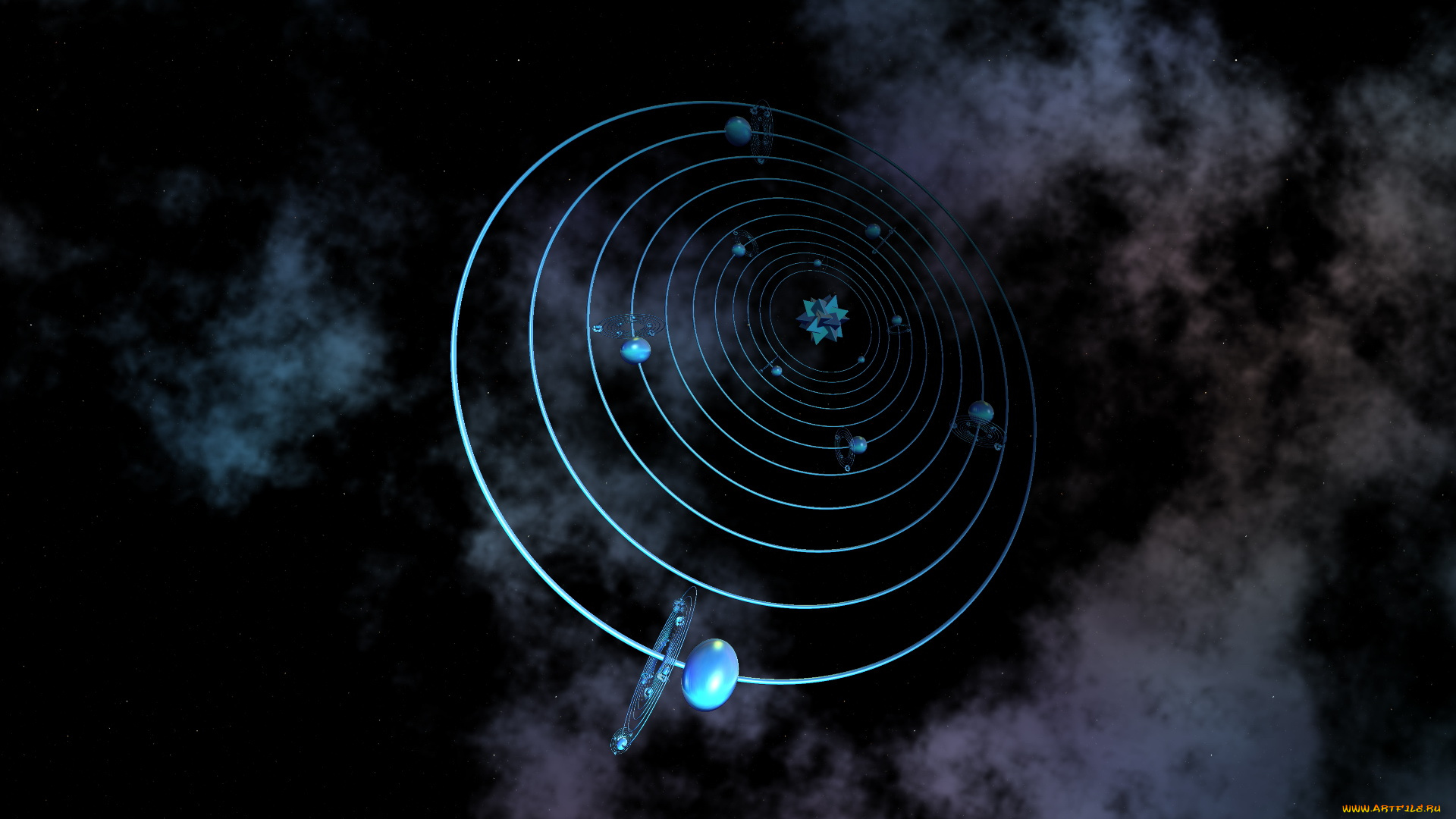 космос, арт, туманность, спутники