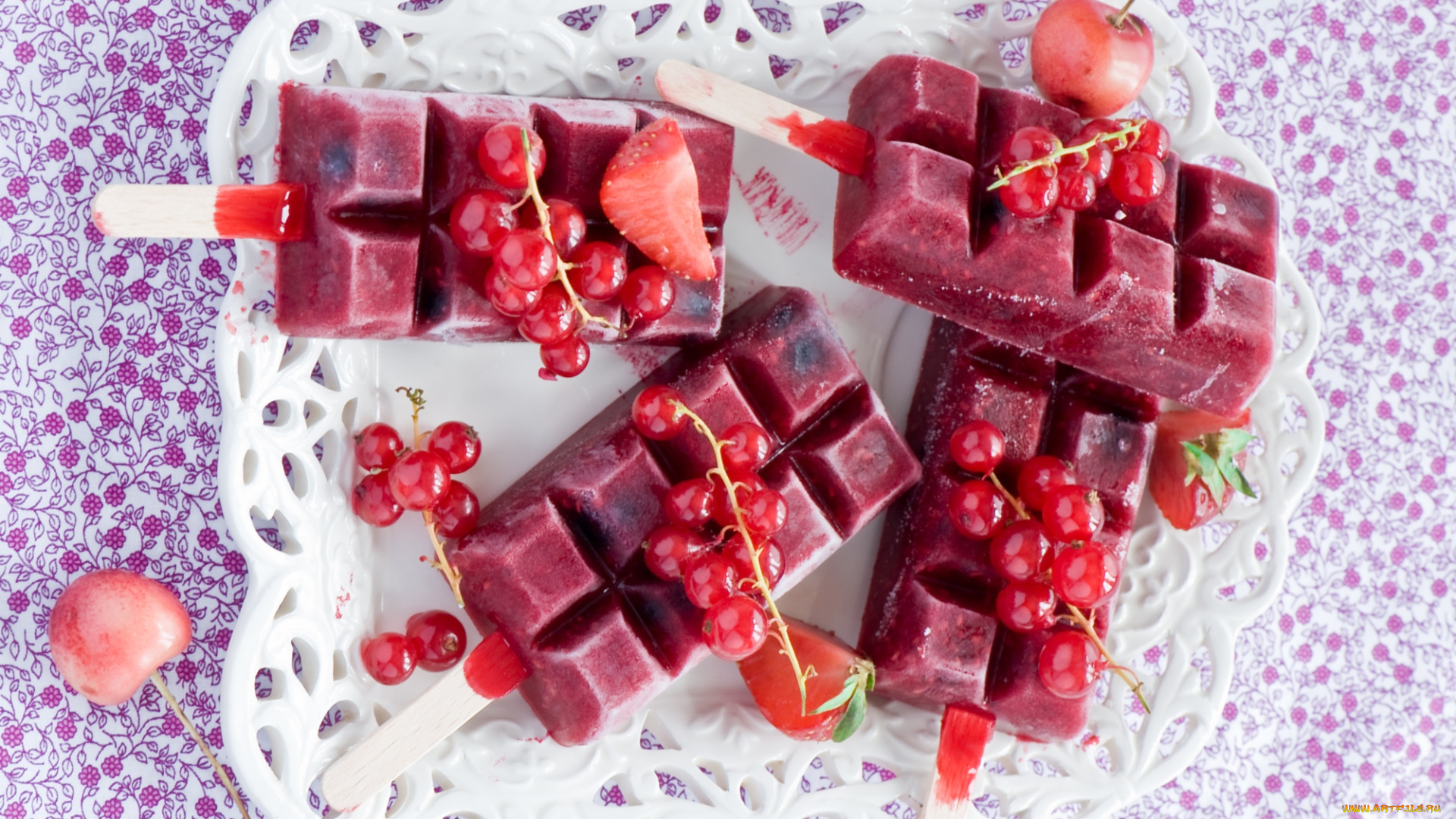 еда, мороженое, десерты, клубника, черешня, красная, смородина, ягоды