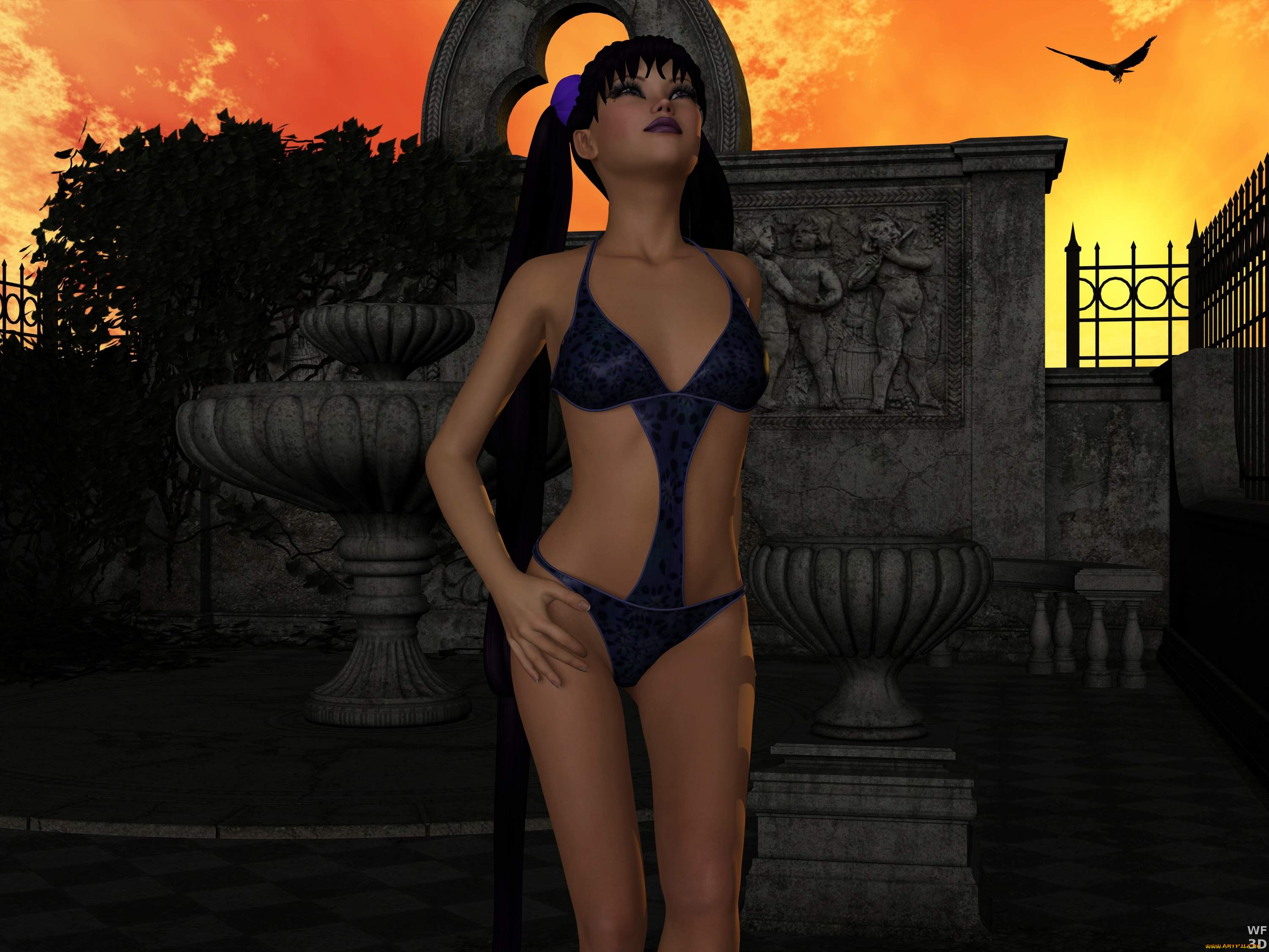 3д, графика, people, люди, птица, небо, девушка