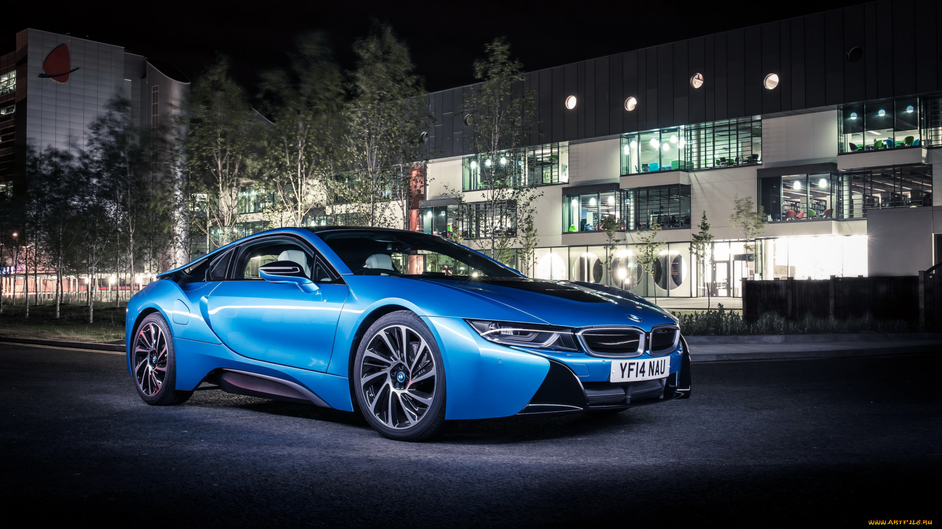 2014, bmw, i8, автомобили, bmw, огни, город, ночь, тюнинг, голубой