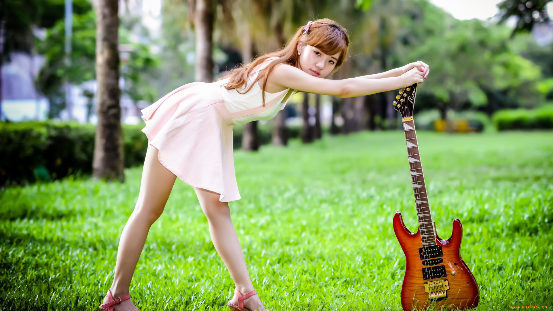 музыка, -, другое, девушка, азиатка, гитара