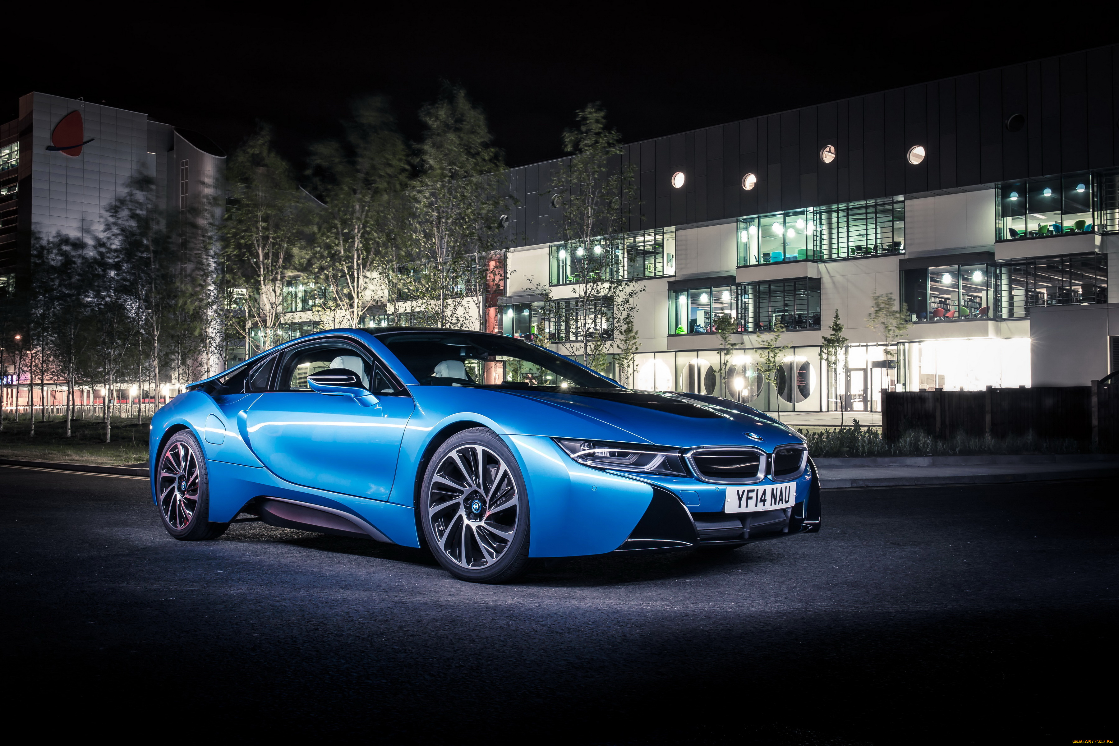2014, bmw, i8, автомобили, bmw, огни, город, ночь, тюнинг, голубой