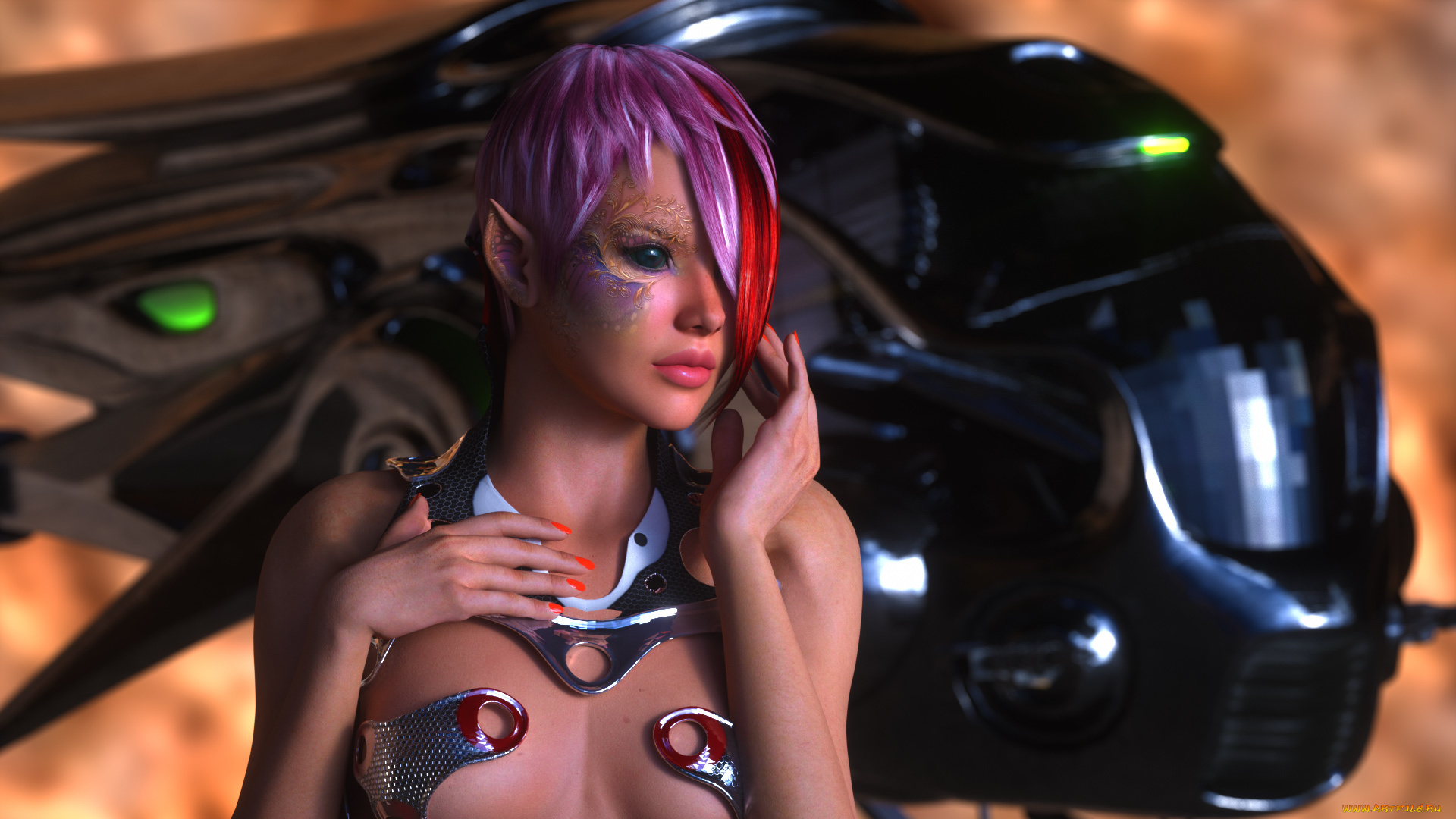 3д, графика, эльфы, , elves, фон, взгляд, эльфийка