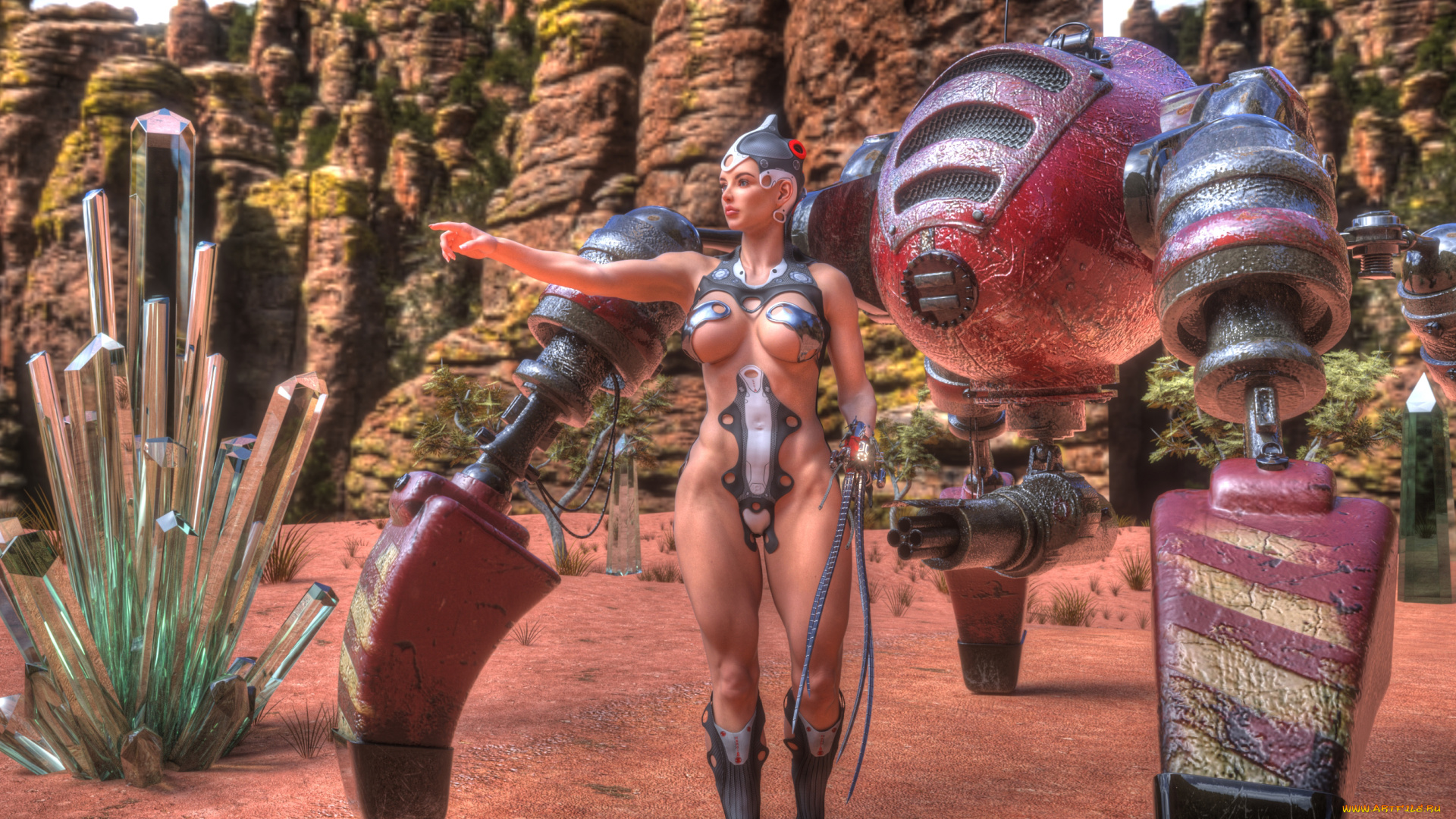 3д, графика, фантазия, , fantasy, кристалы, фон, взгляд, девушка