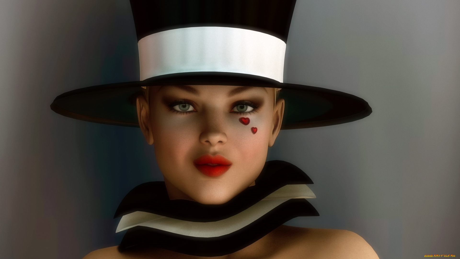 3д, графика, портрет, , portraits, девушка, взгляд, фон, шляпа