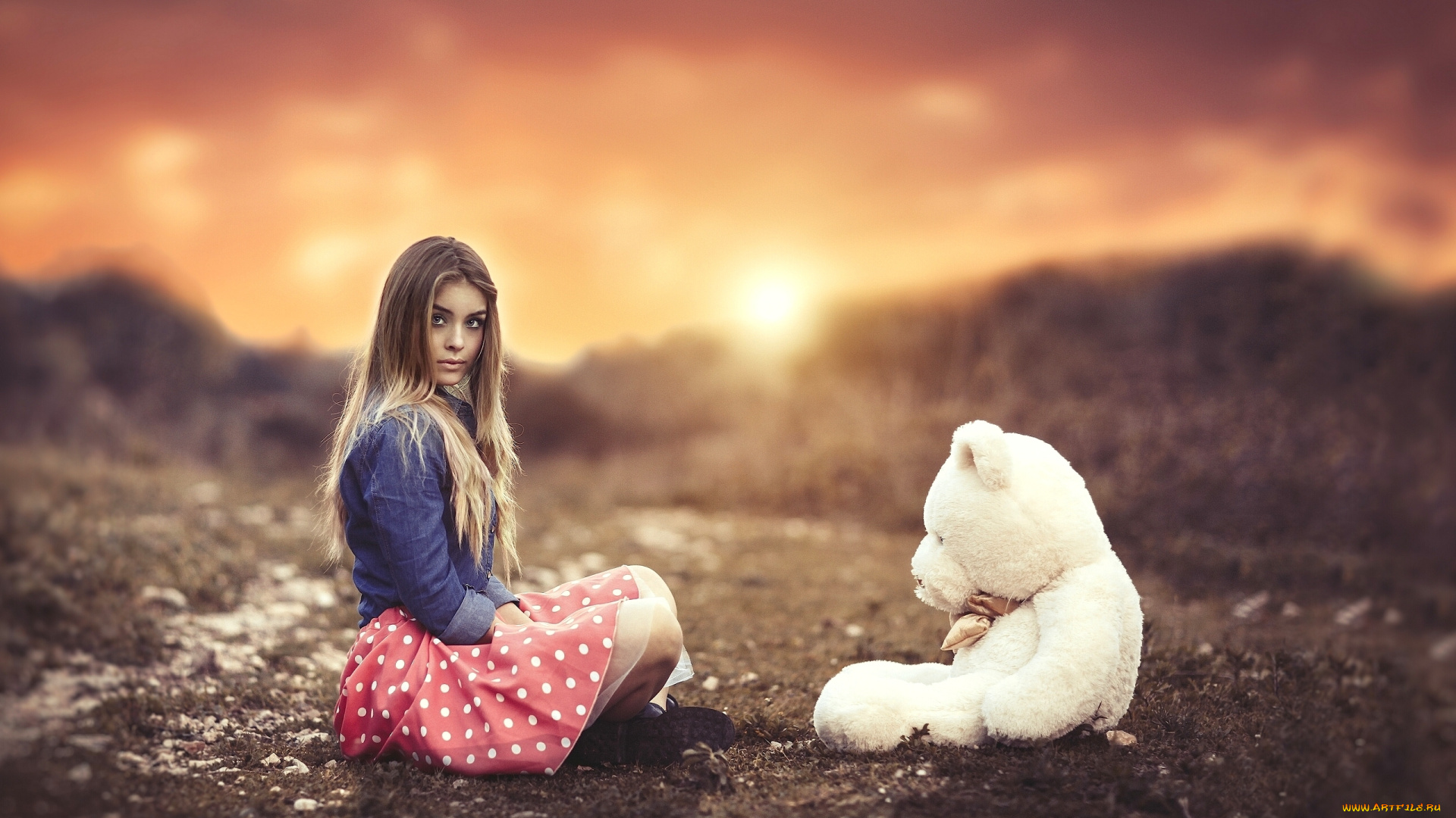 девушки, -unsort, , брюнетки, , шатенки, игрушка, закат, медведь, плюшевый, мишка, боке, настроение, девушка