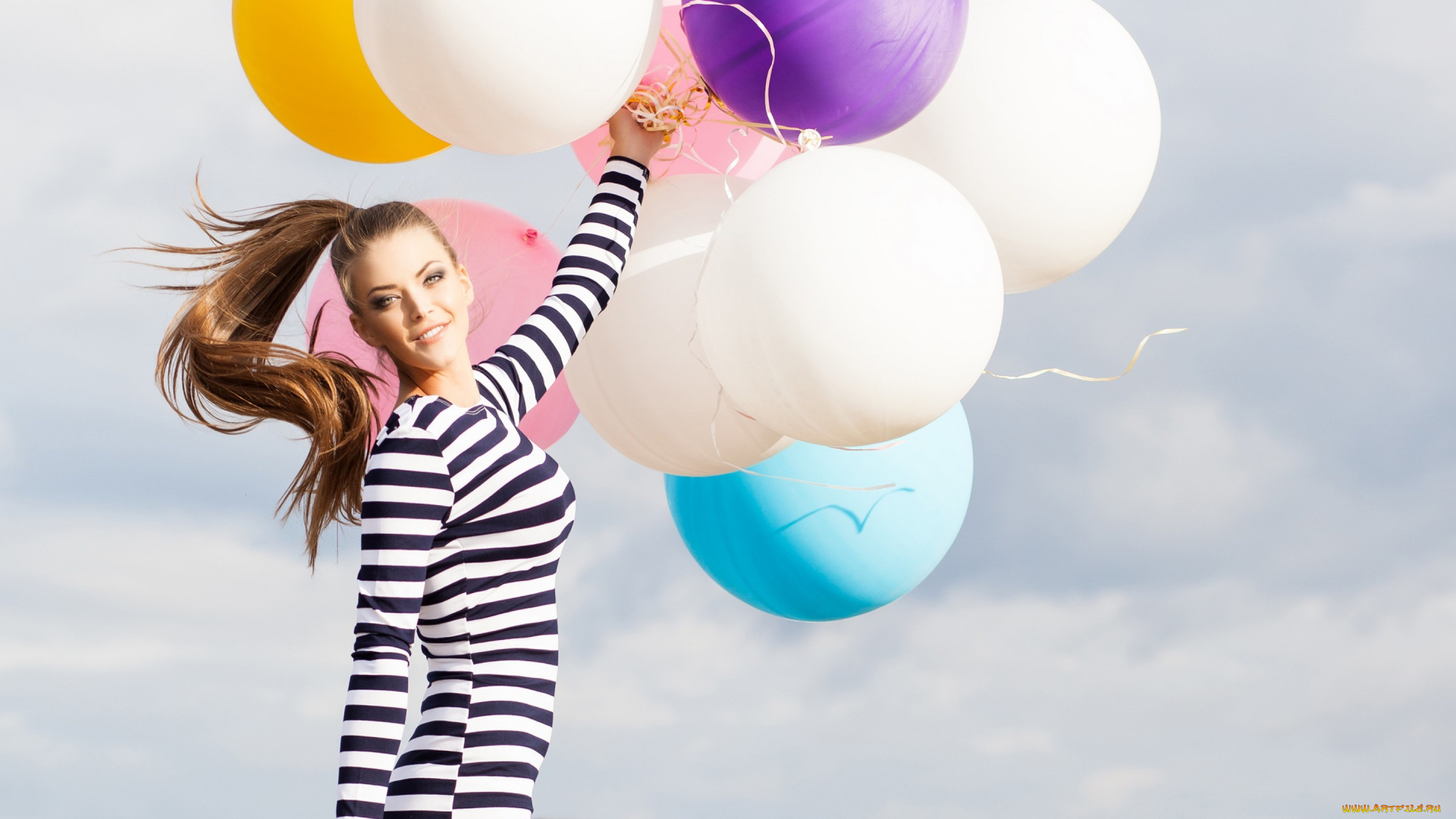 девушки, -unsort, , брюнетки, , шатенки, настроение, взгляд, шарики, девушка, платье