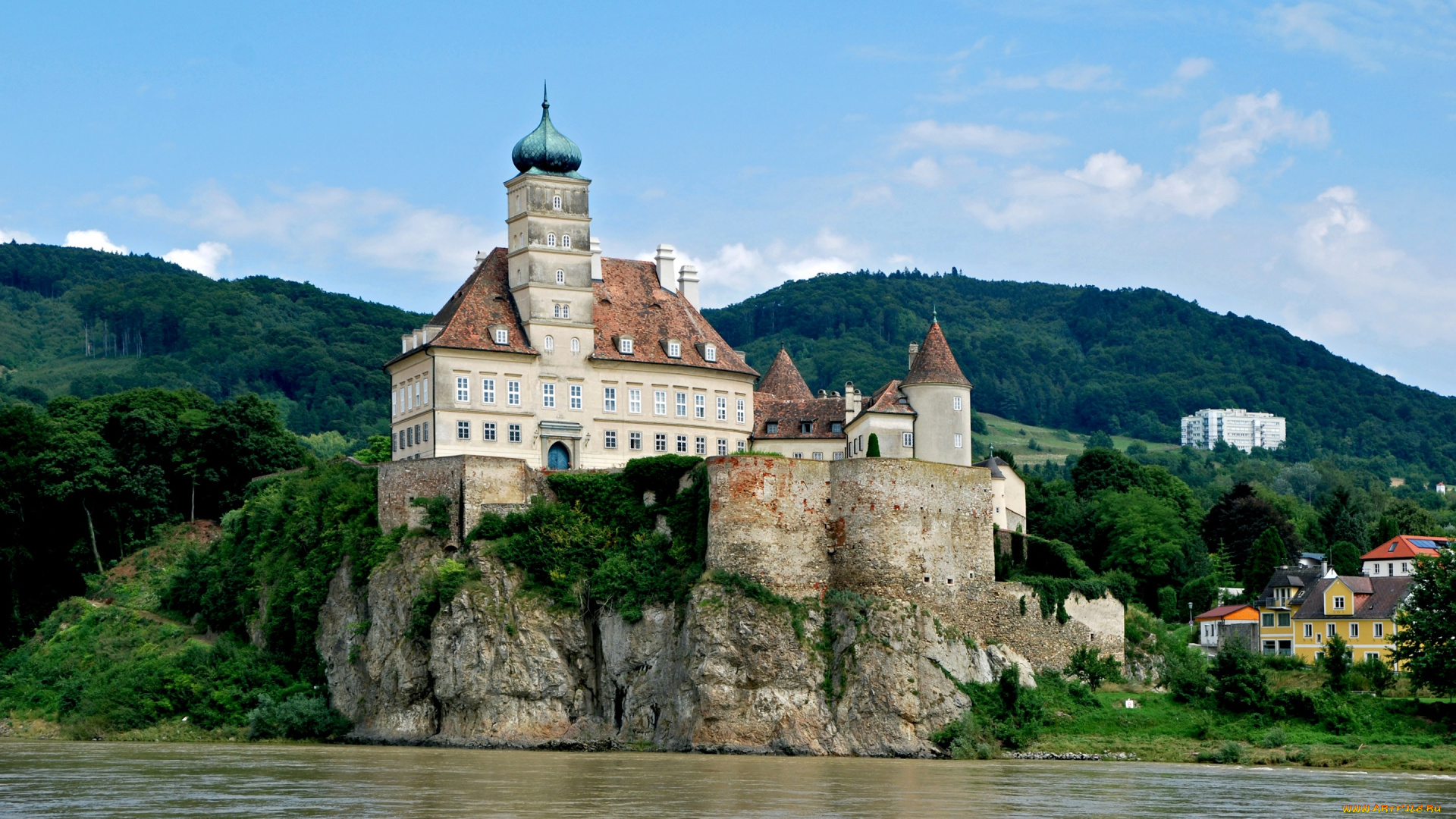 города, -, дворцы, , замки, , крепости, горы, деревья, лес, дома, замок, дворец, скала, река, wachau, австрия