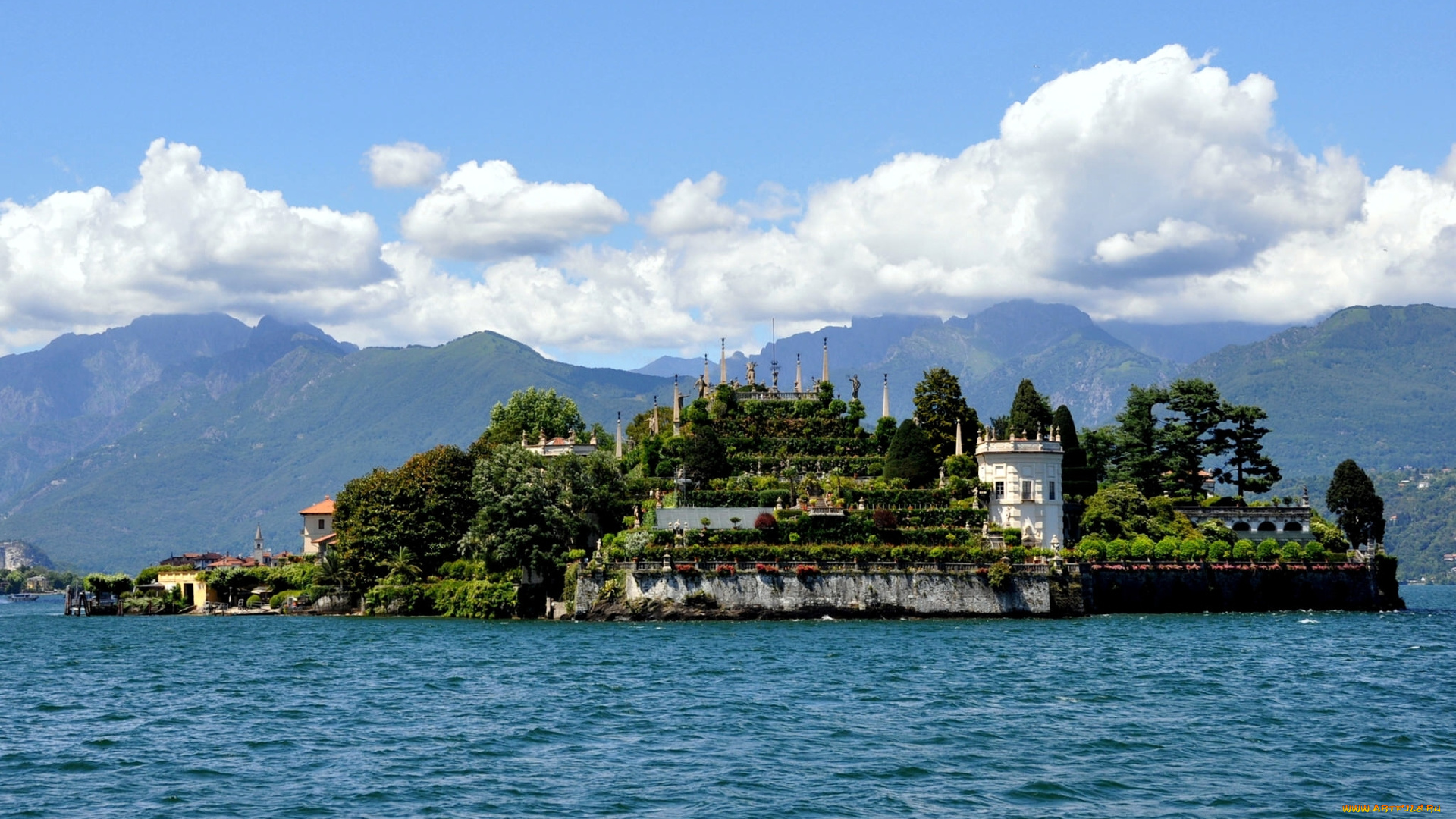 города, -, дворцы, , замки, , крепости, palazzo, borromeo, palace, isola, bella, piedmont, italy, lago, maggiore, alps, дворец, борромео, изола-белла, пьемонт, италия, озеро, лаго-маджоре, альпы, остров, горы, вода, облака