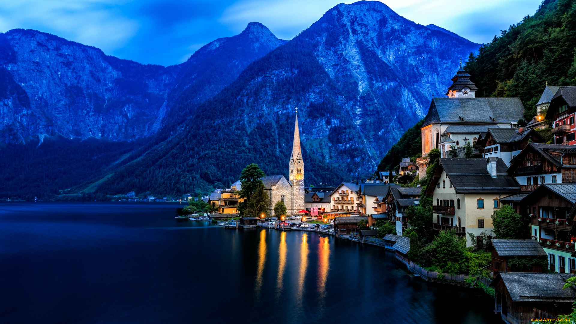 города, -, пейзажи, гальштат, alps, lake, hallstatt, austria, дома, горы, озеро, альпы, гальштатское, австрия