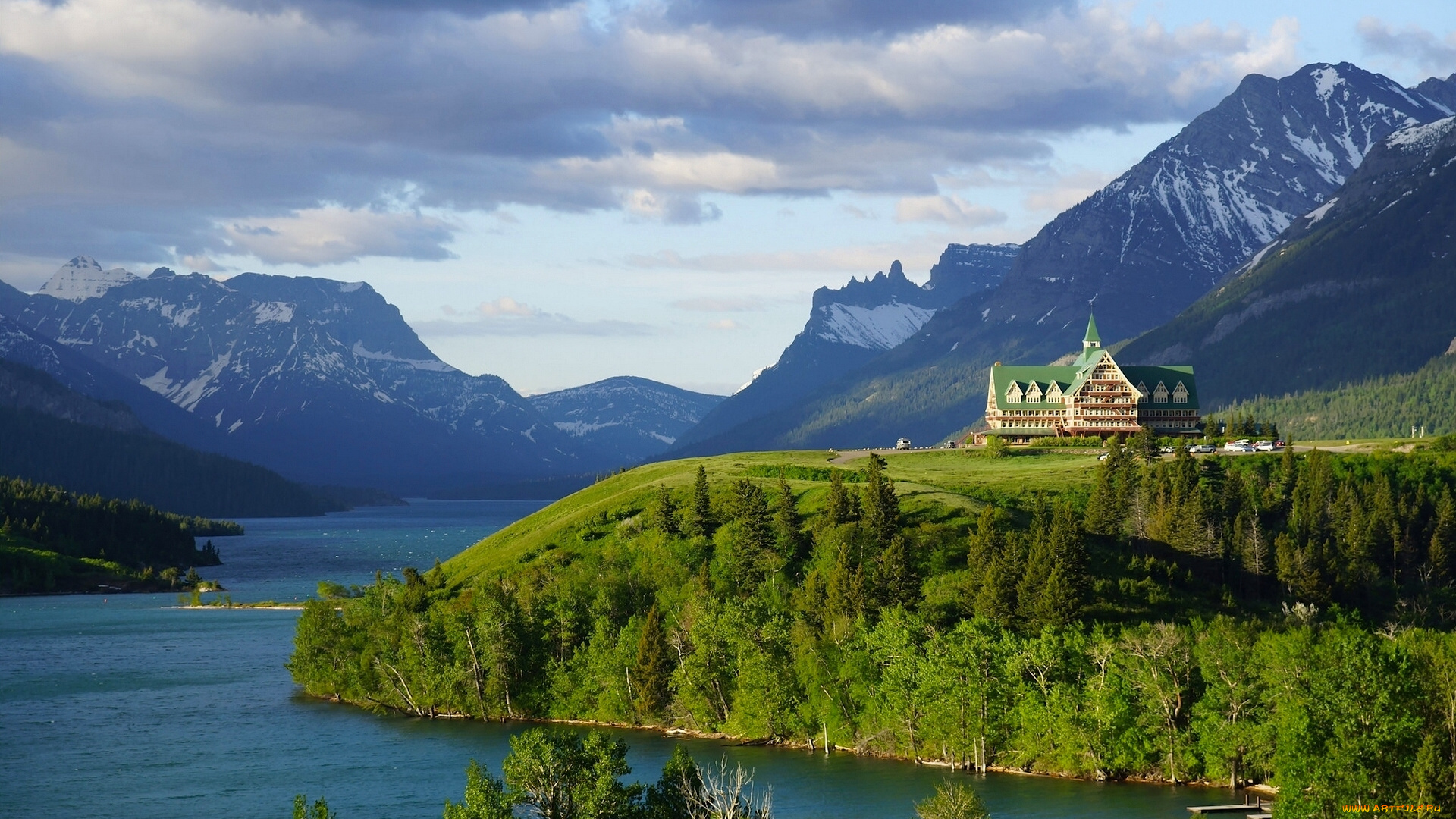 города, -, пейзажи, отель, озеро, уотертон, rocky, mountains, скалистые, горы, канада, альберта, национальный, парк, уотертон-лейкс, здание, canada, alberta, waterton, lakes, national, park, lake, prince, of, wales, hotel