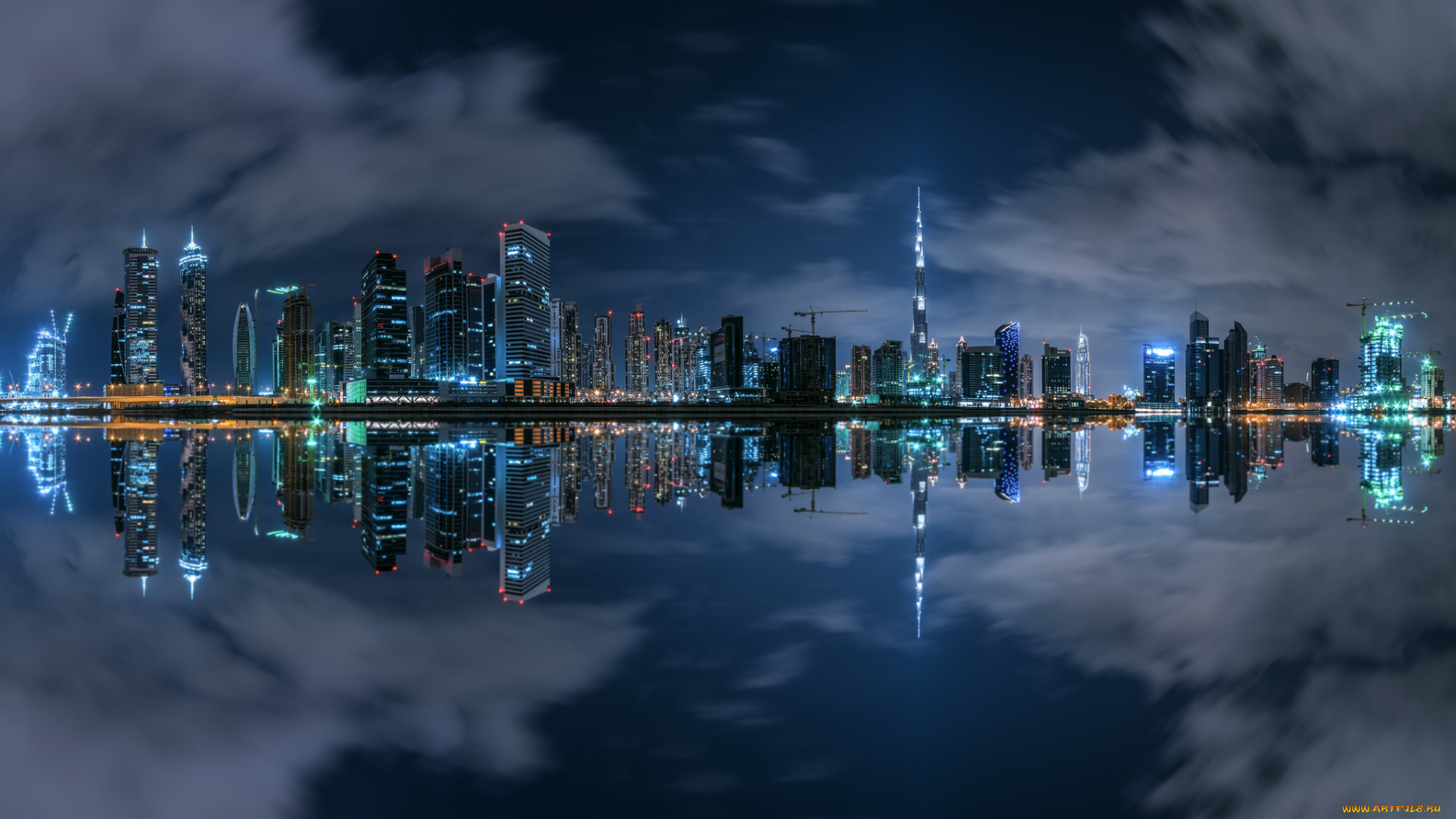 города, дубай, , оаэ, dubai, business, bay, panorama, night, ночь, город, отражение, здания, огни