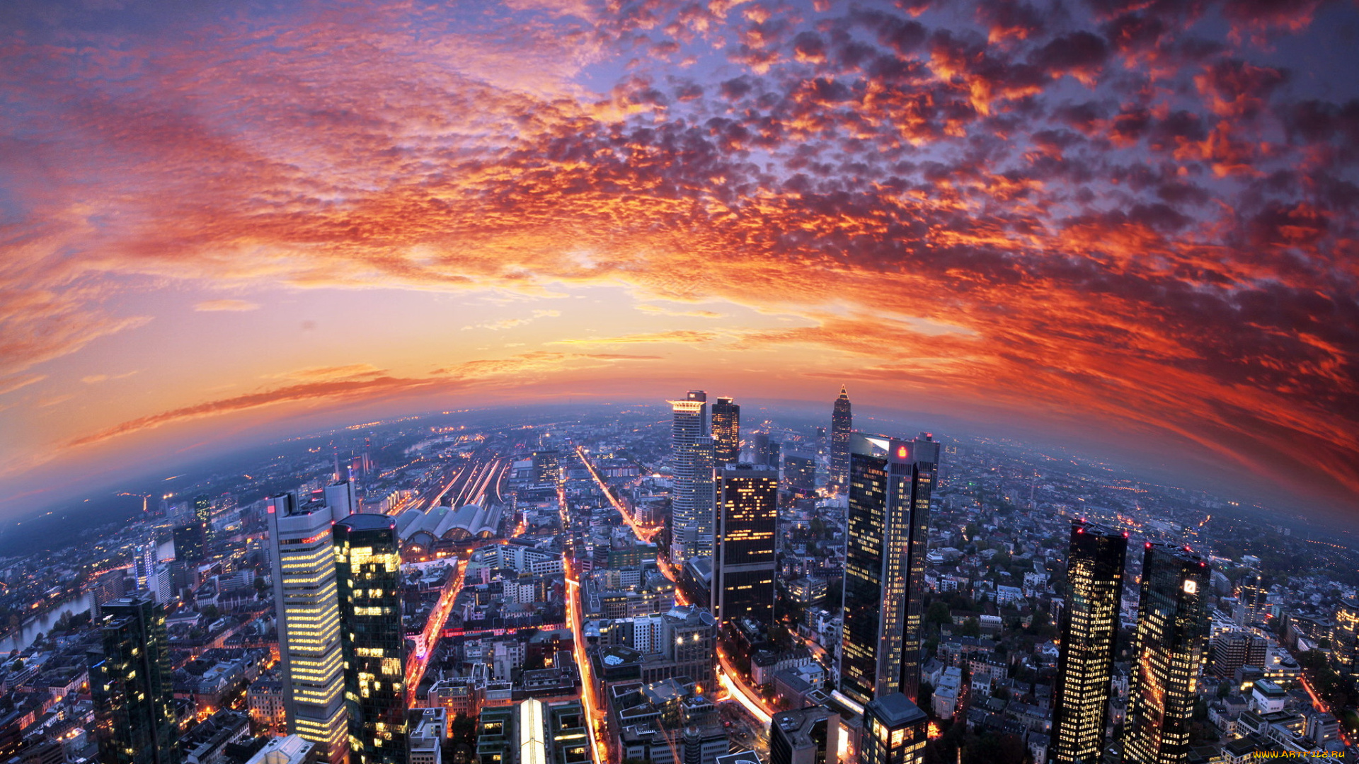 города, франкфурт-на-майне, , германия, frankfurt, город, закат