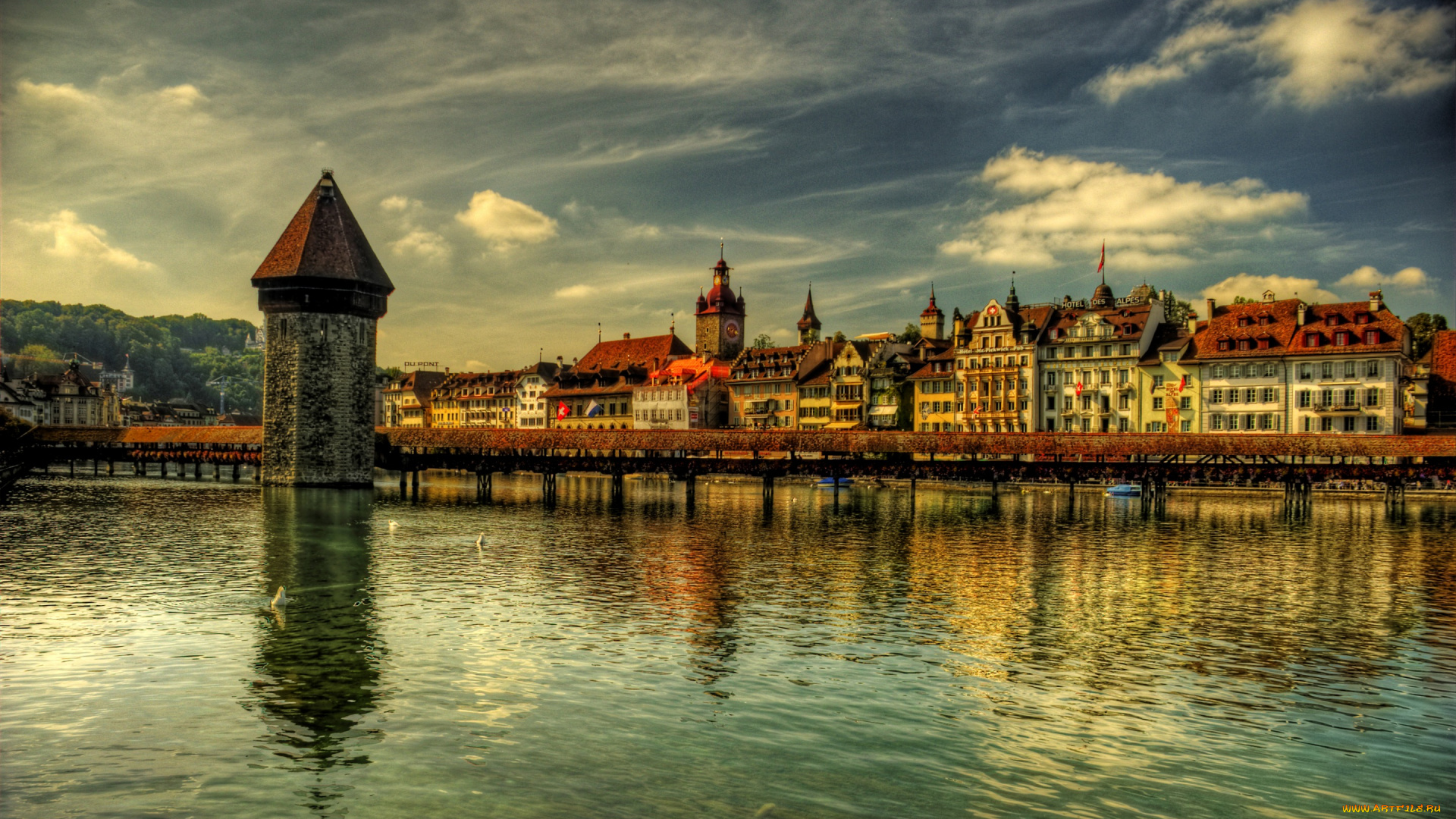 города, люцерн, , швейцария, башня, набережная, дома, luzern, река