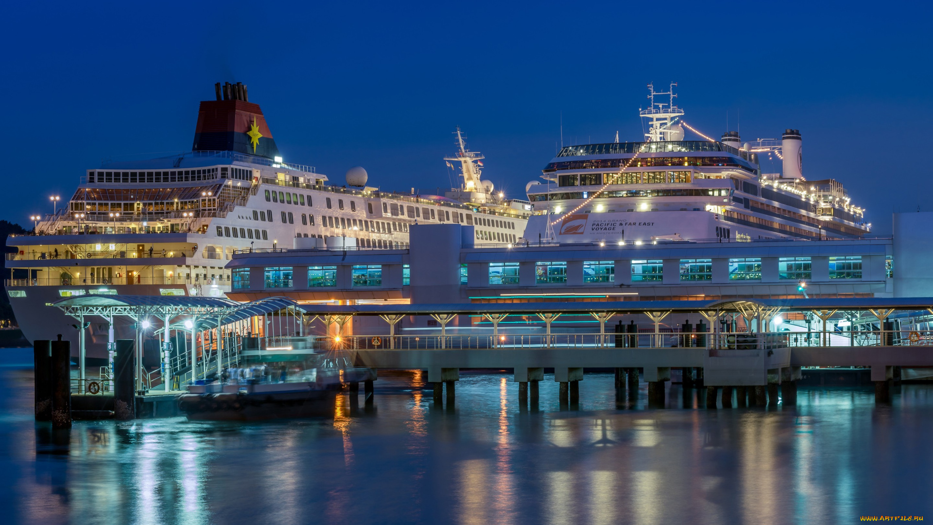 корабли, лайнеры, сингапур, огни, порт, причал, лайнер, корабль