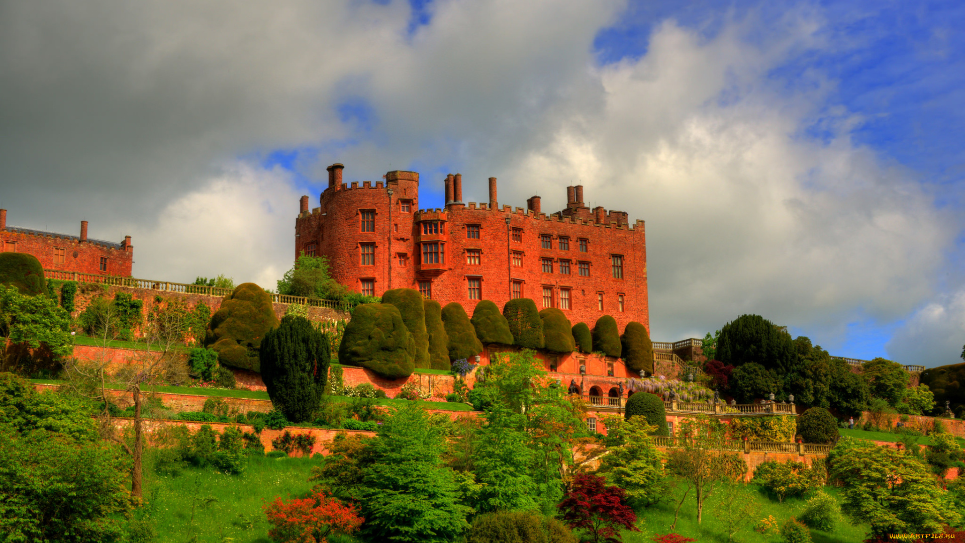 powis, castle, города, замки, англии, замок, парк, холм