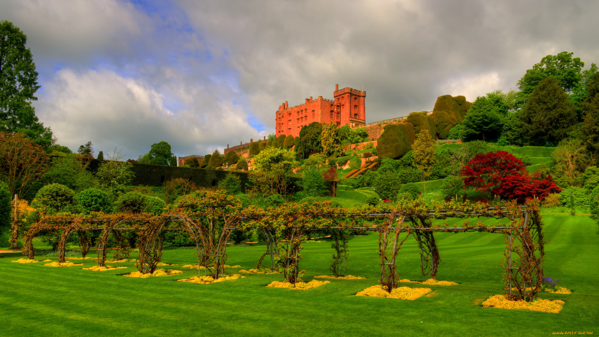 powis, castle, города, замки, англии, замок, парк, холм