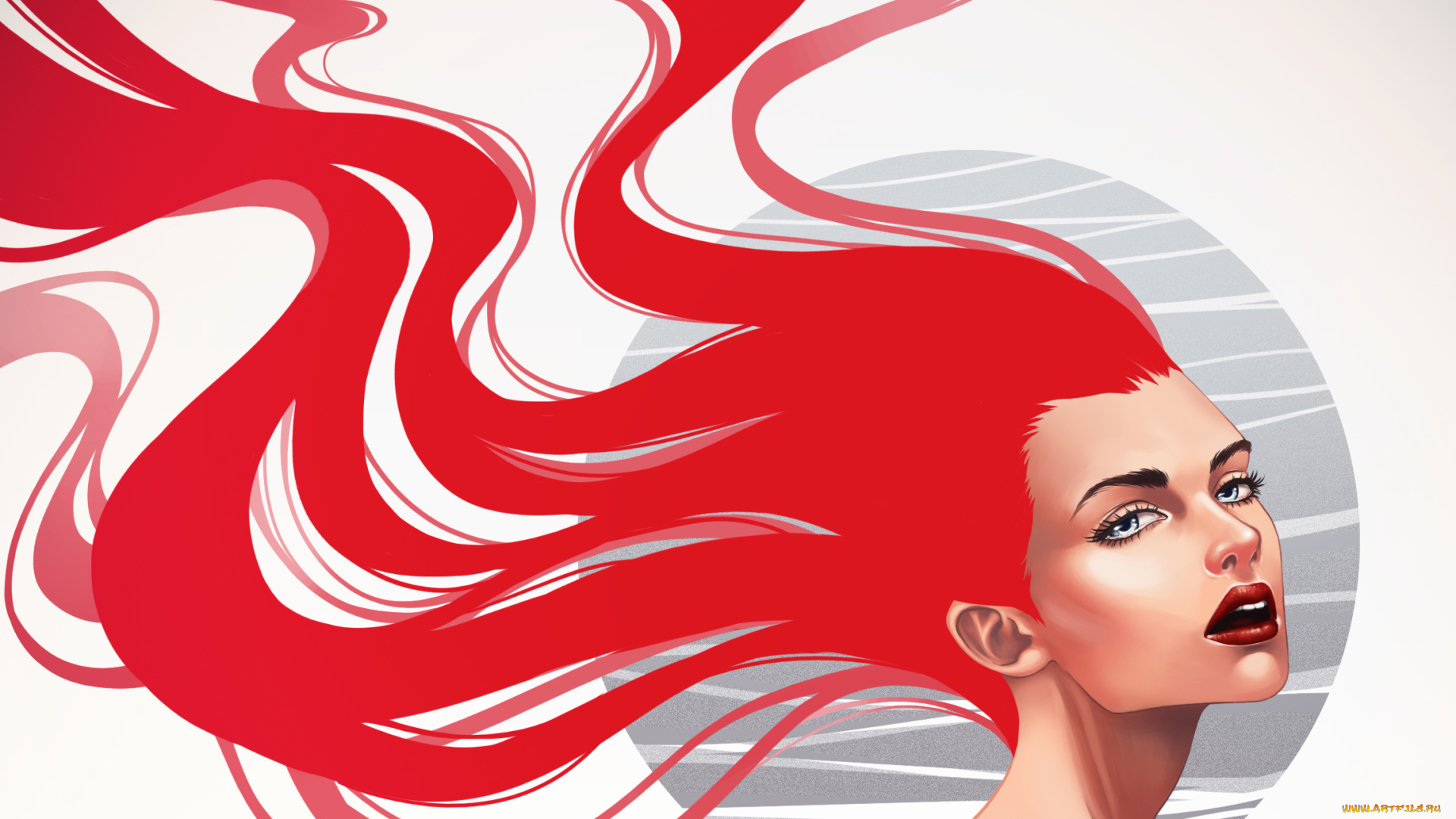 рисованное, люди, красные, волосы, плечи, губы, взгляд, макияж, фон