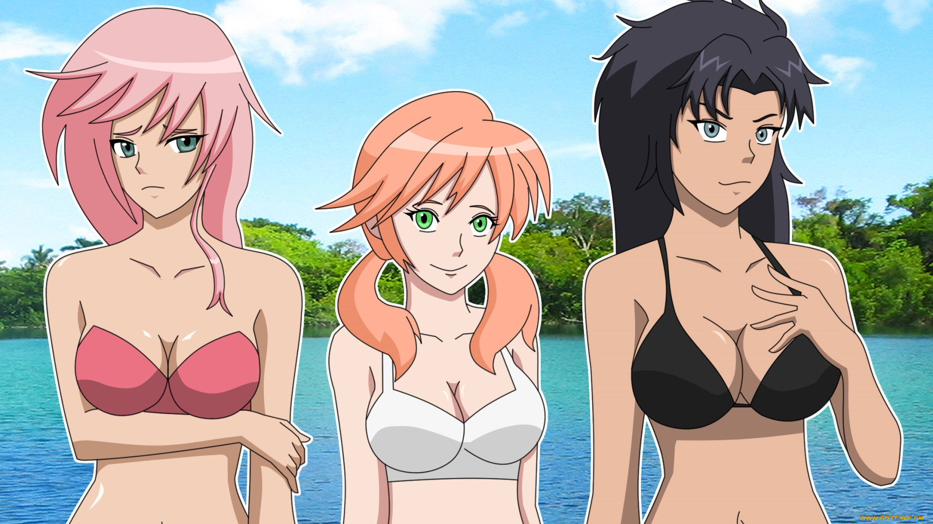 векторная, графика, девушки, , girls, девушки, взгляд, фон