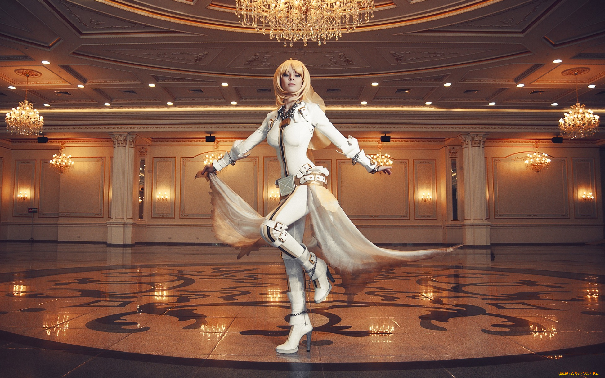 девушки, -unsort, , креатив, девушка, cosplay, saber, огни, зал, fate, stay, night