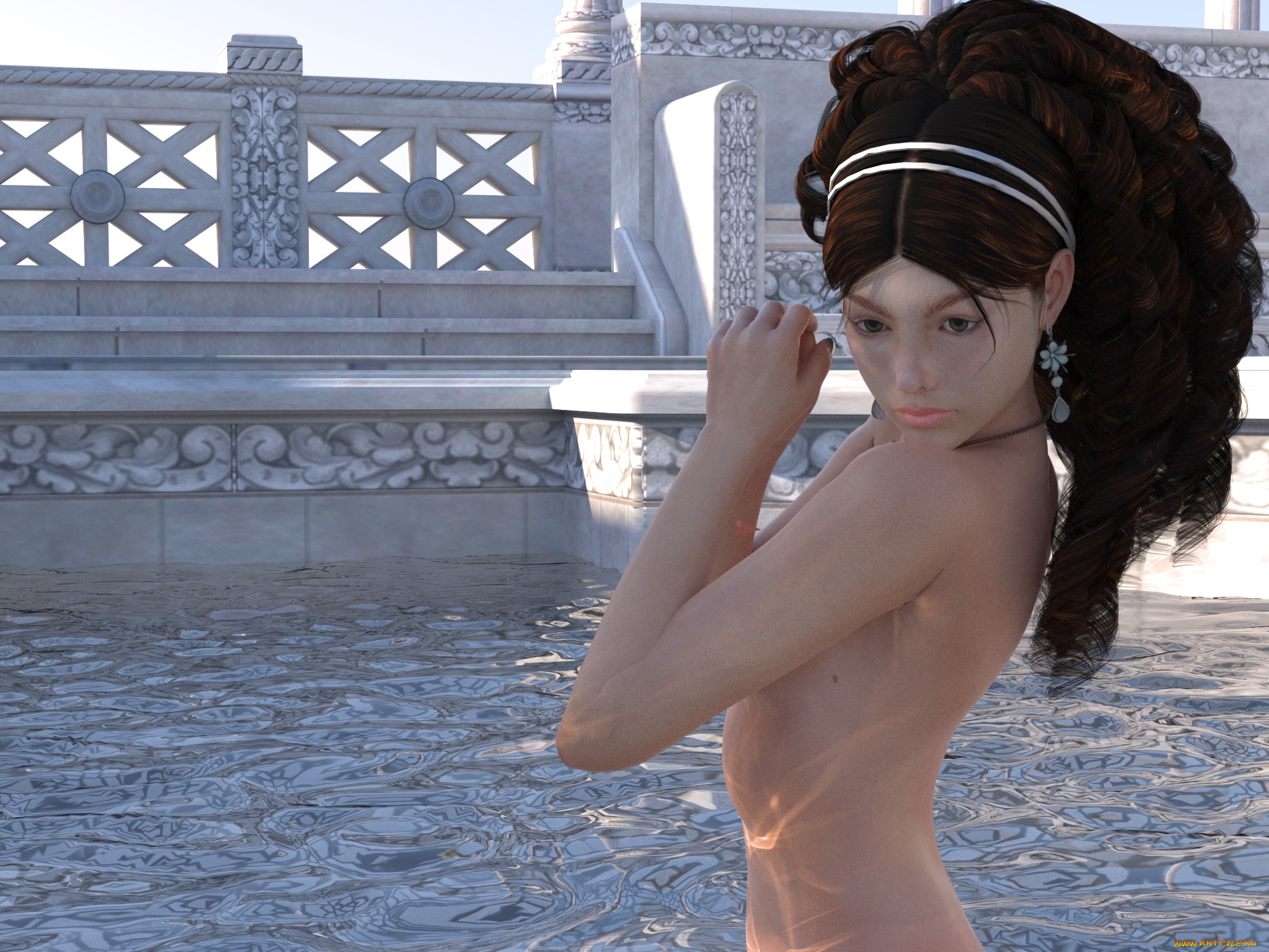 3д, графика, люди, , people, бассейн, фон, взгляд, девушка