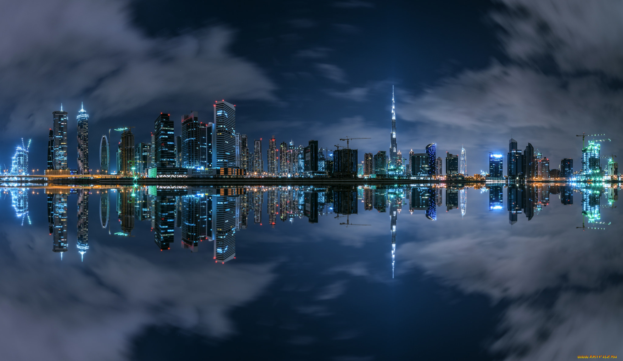города, дубай, , оаэ, dubai, business, bay, panorama, night, ночь, город, отражение, здания, огни