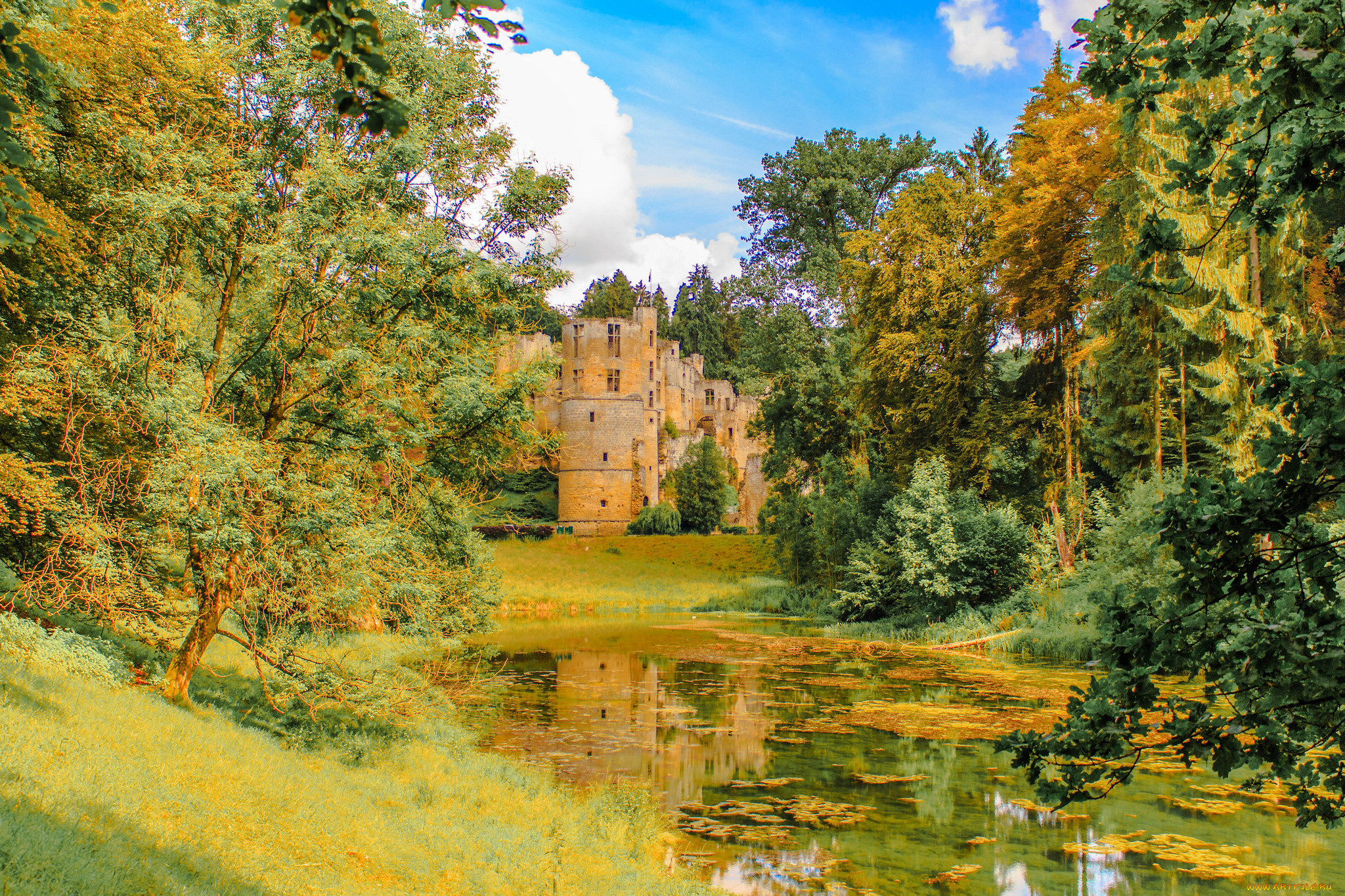 burg, beaufortluxemburg, города, -, дворцы, , замки, , крепости, парк, замок, пруд