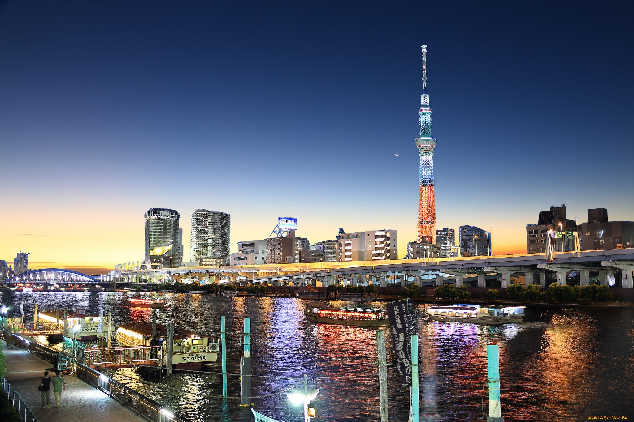 tokyo, iconic, skytree, tower, города, токио, , Япония, башня, эстакада, река