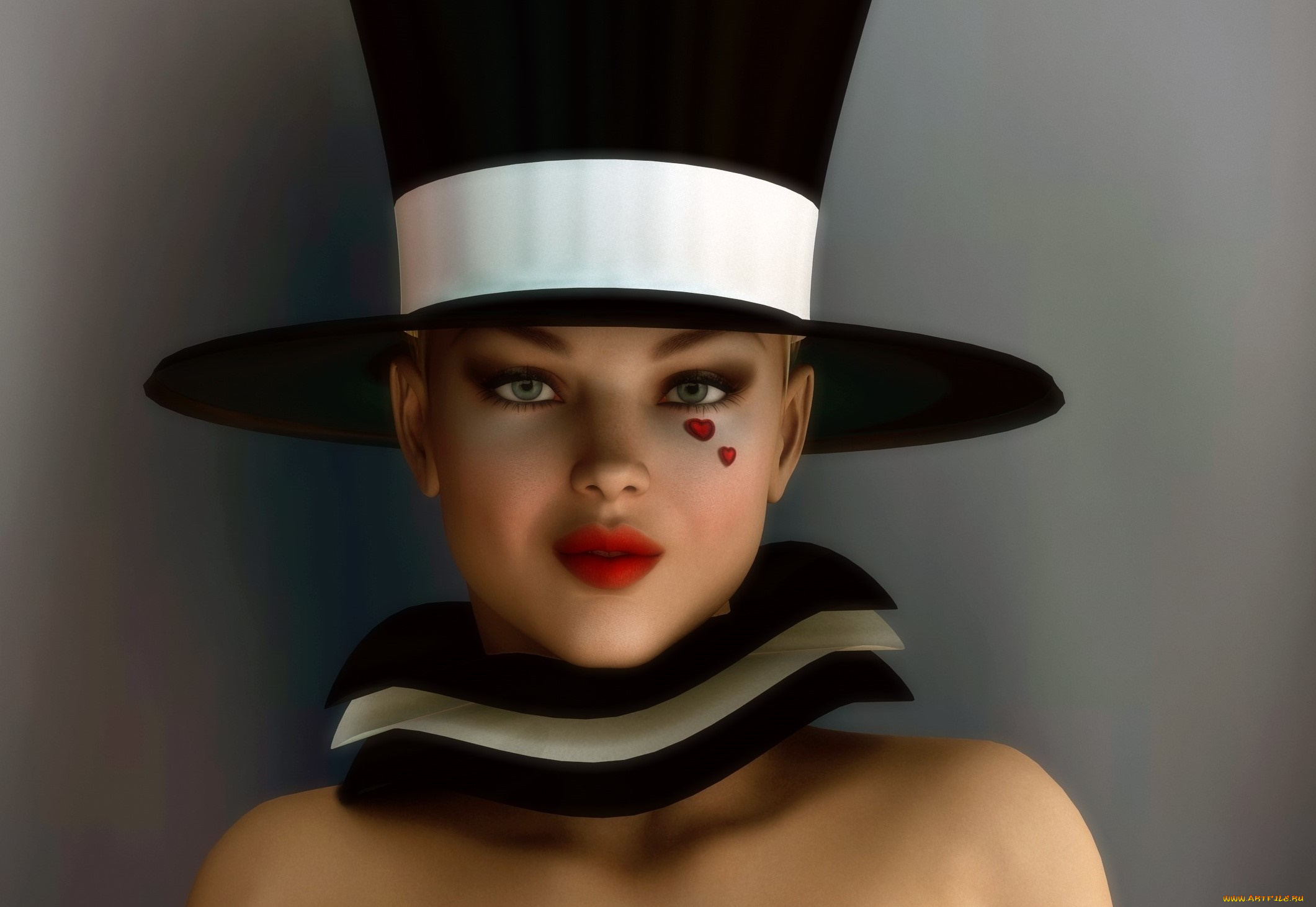 3д, графика, портрет, , portraits, девушка, взгляд, фон, шляпа