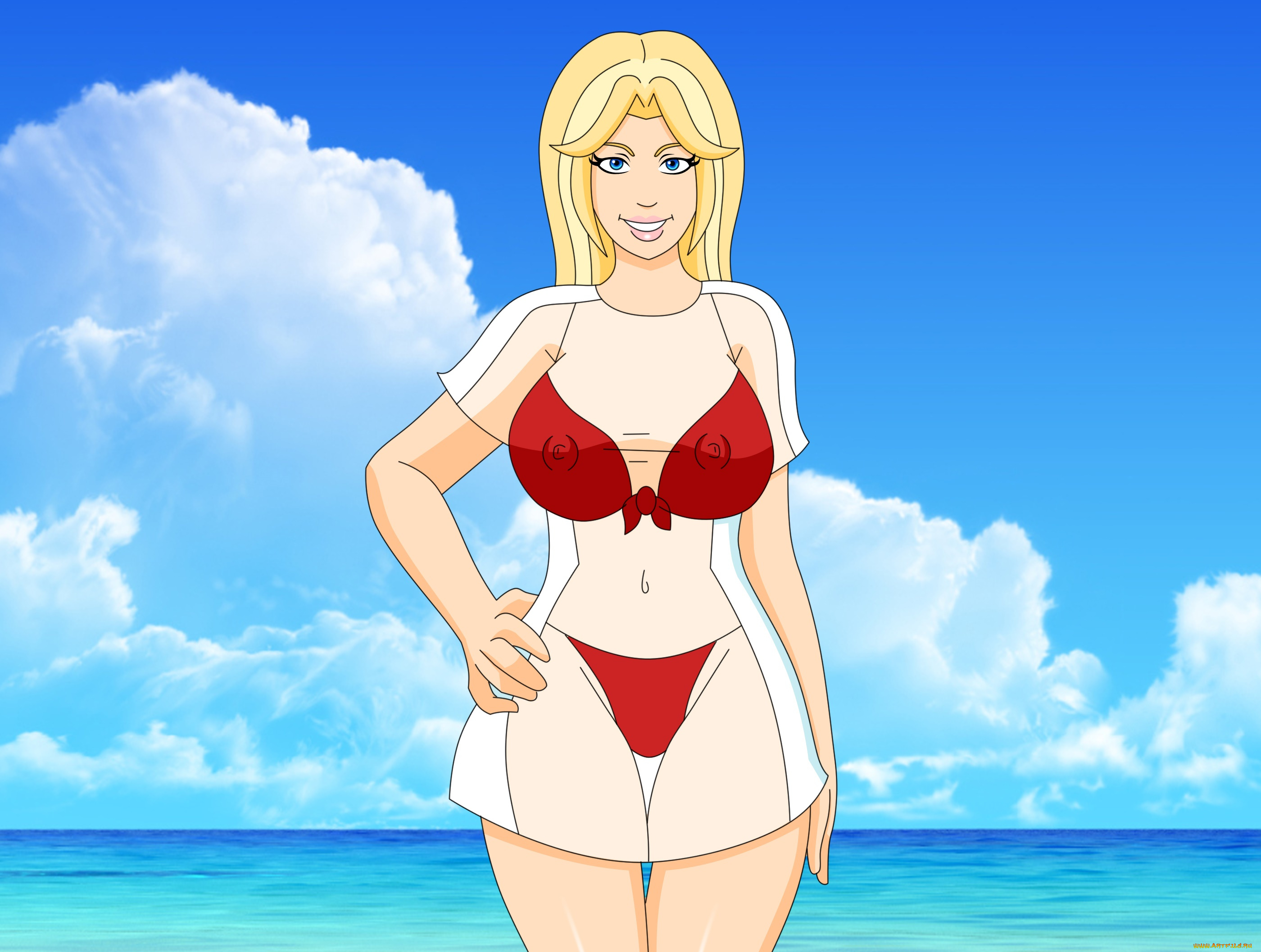 векторная, графика, девушки, , girls, девушка, взгляд, фон, купальник, облака