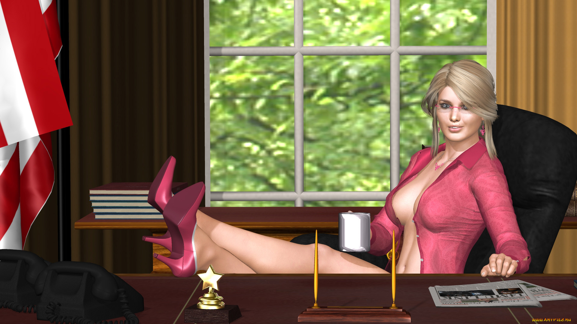 3д, графика, люди, , people, офис, взгляд, девушка, фон, парень