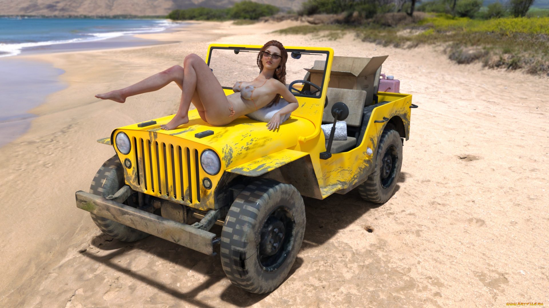 3д, графика, люди-авто, мото, , people-, car, , , moto, девушка, автомобиль, фон, взгляд