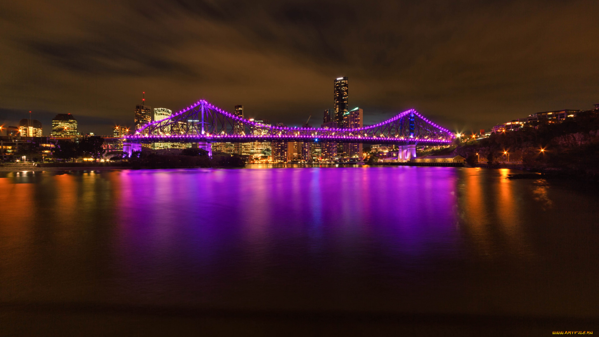 города, -, огни, ночного, города, ночные, огни, ночь, мост, город