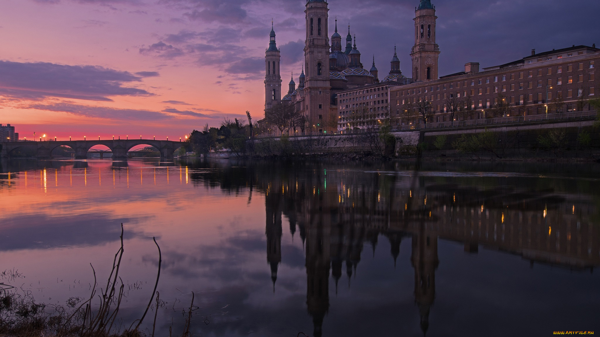 города, -, панорамы, река, вечер