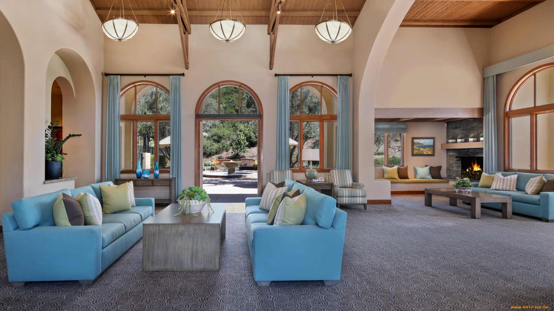 интерьер, гостиная, living, room, стиль, цветы, style, colors, furniture, fireplace, мебель, камин