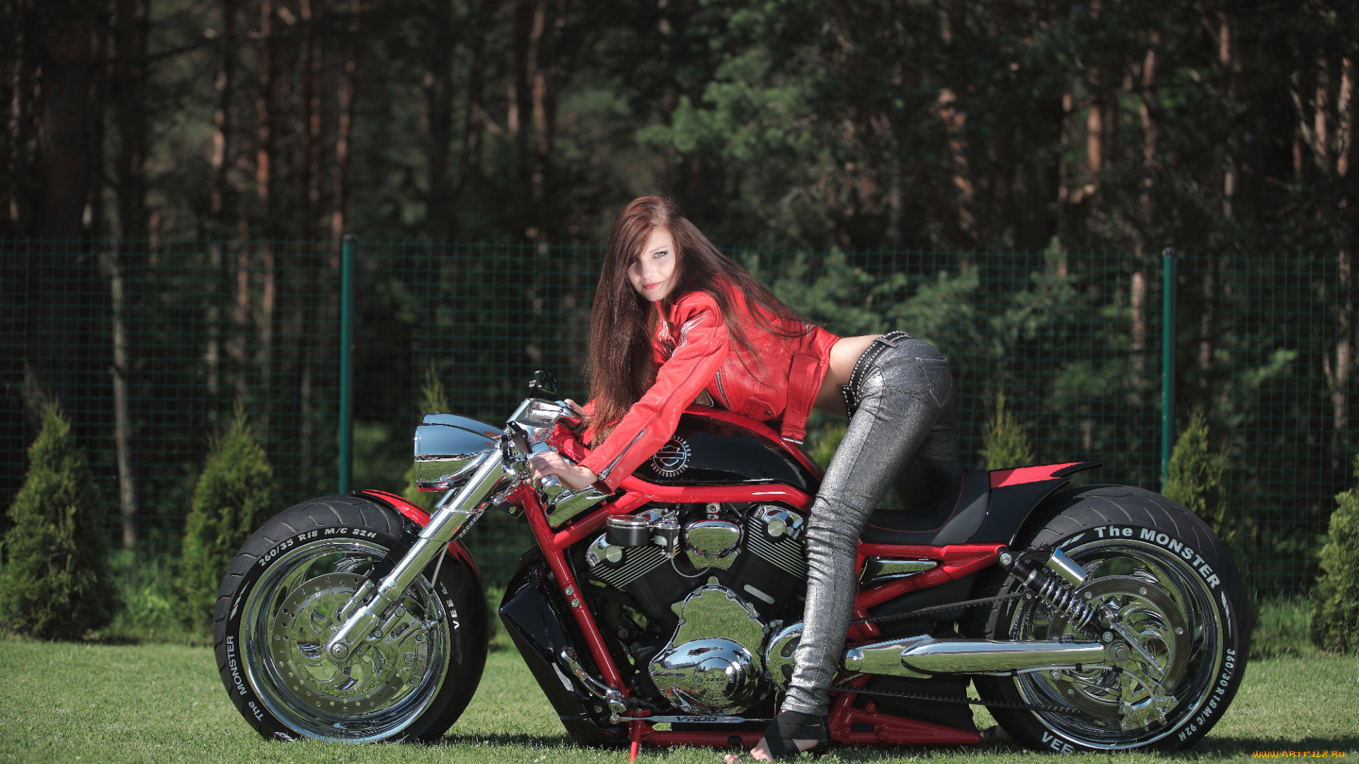 мотоциклы, мото, с, девушкой, девушка, трава