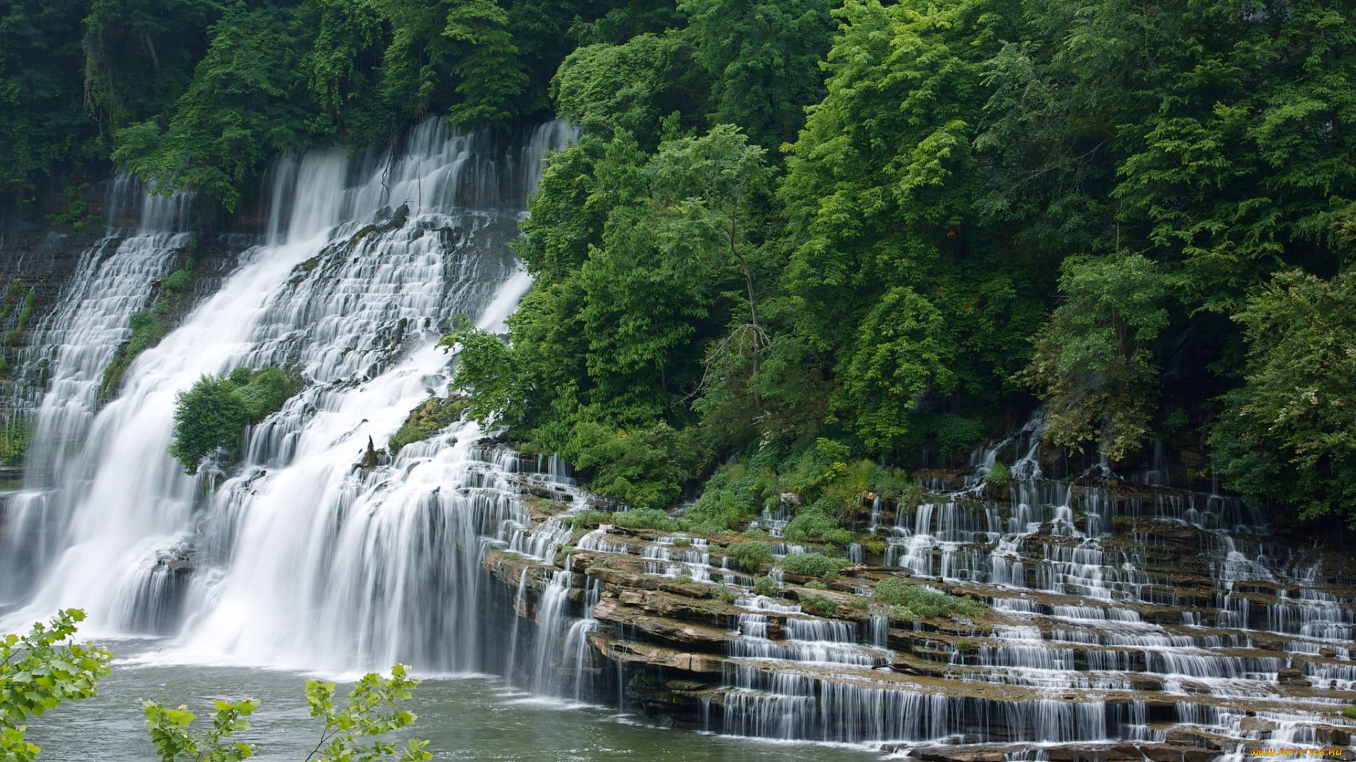 природа, водопады, водопад, река, лес