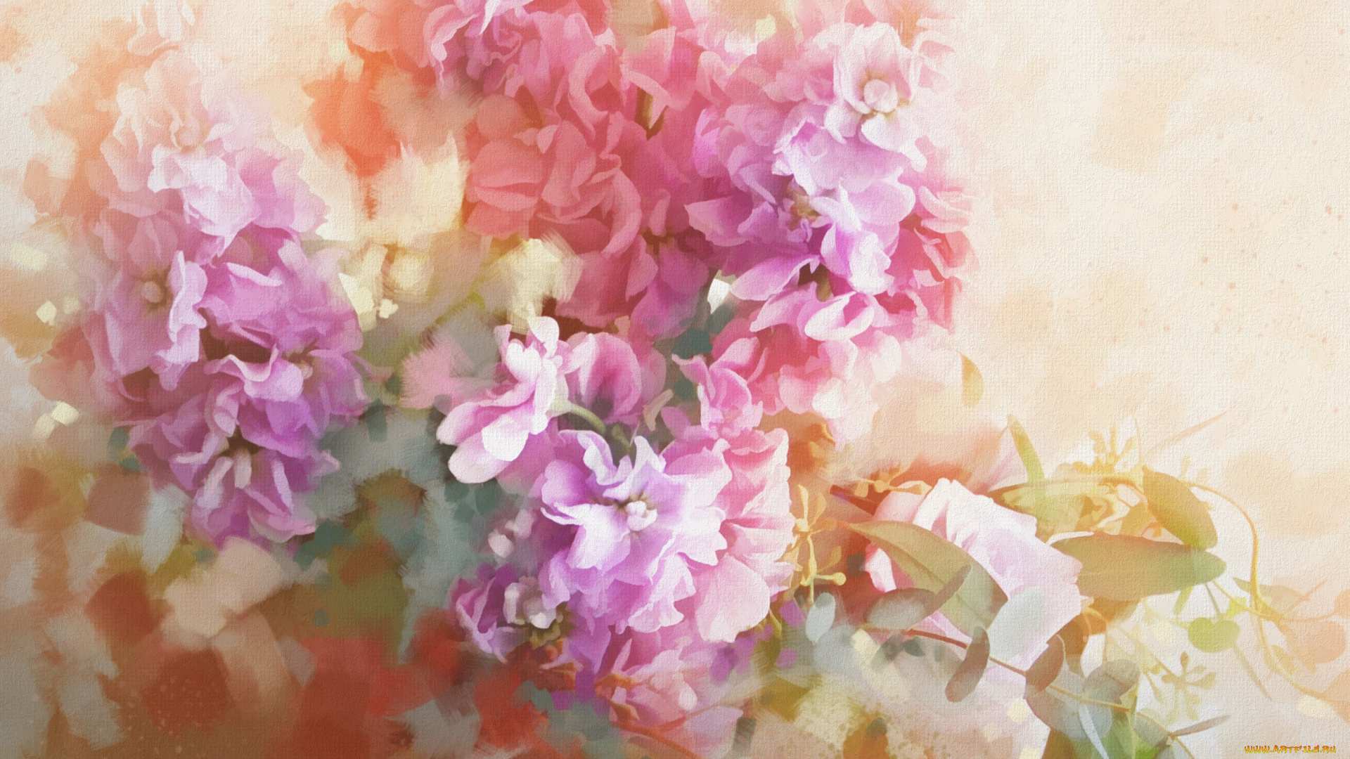 рисованное, цветы, картина