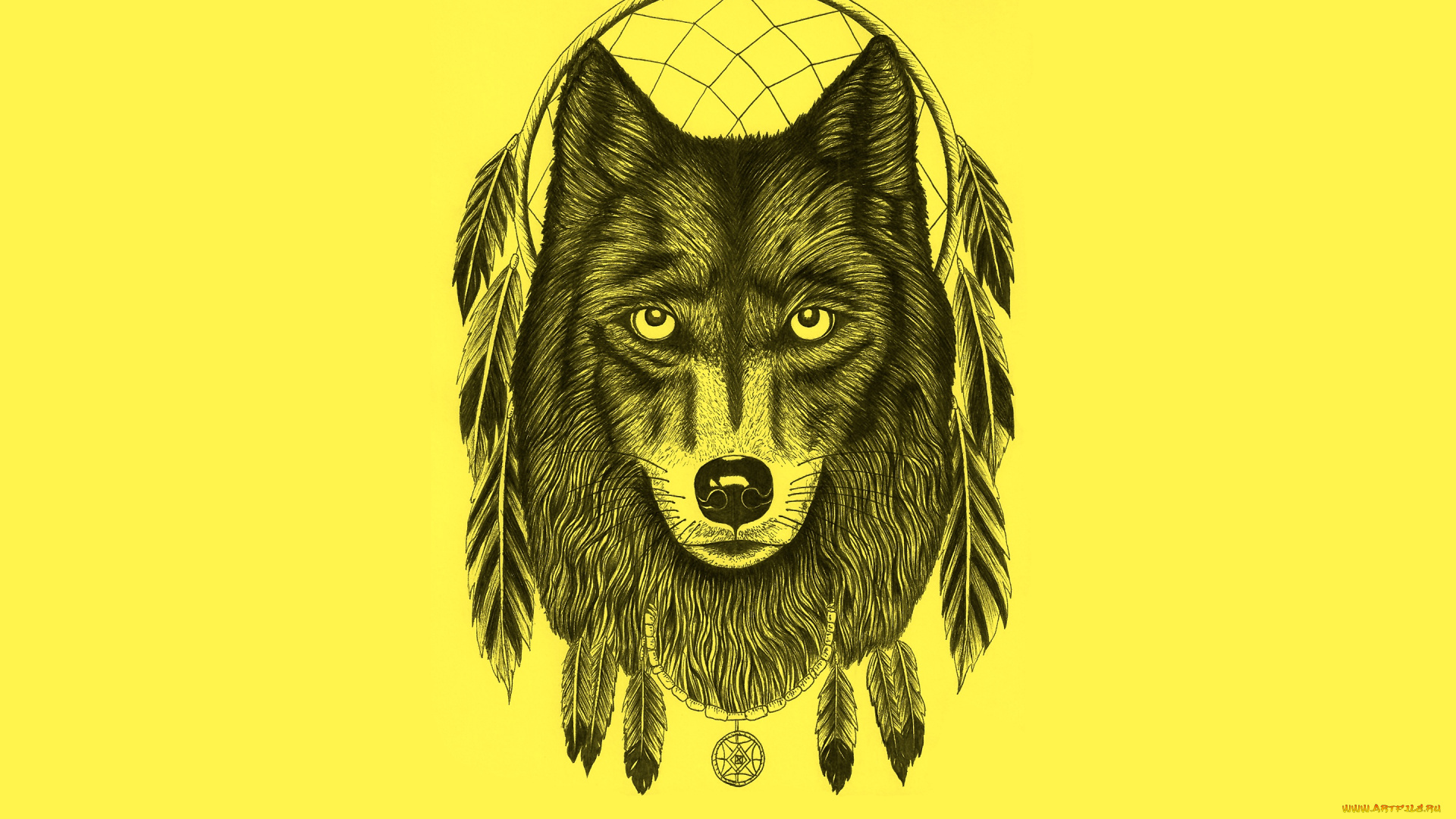 рисованное, минимализм, dream, catcher, волк, перья, ловец, снов, dreamcatcher, wolf, светлый, фон