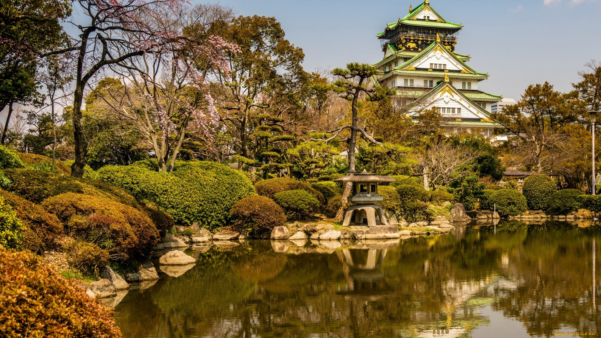 Япония, города, -, буддийские, и, другие, храмы, деревья, камни, кустарники, водоем, постройки