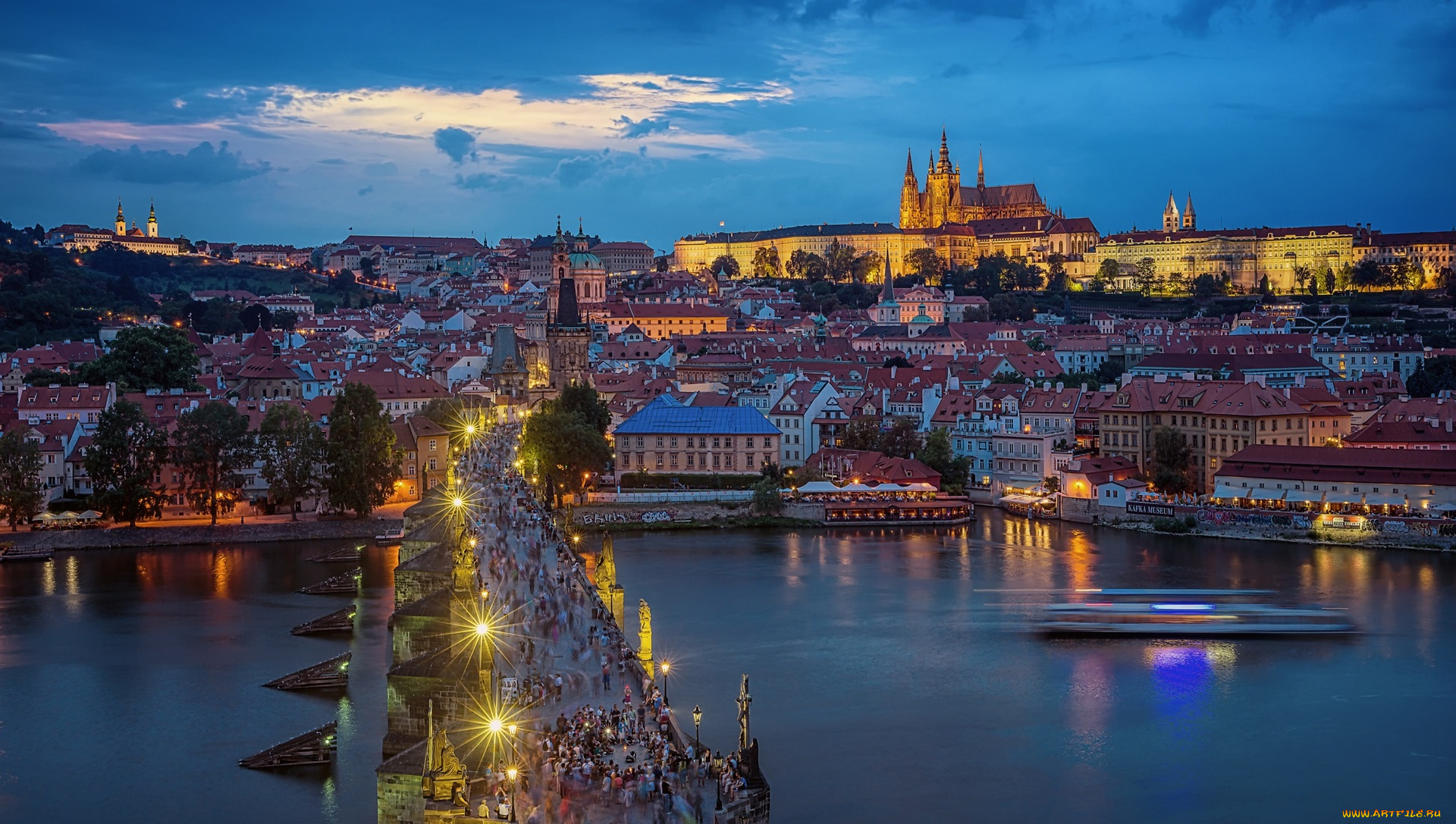 прага, города, прага, , Чехия, водоем, мост, люди, фонари, здания
