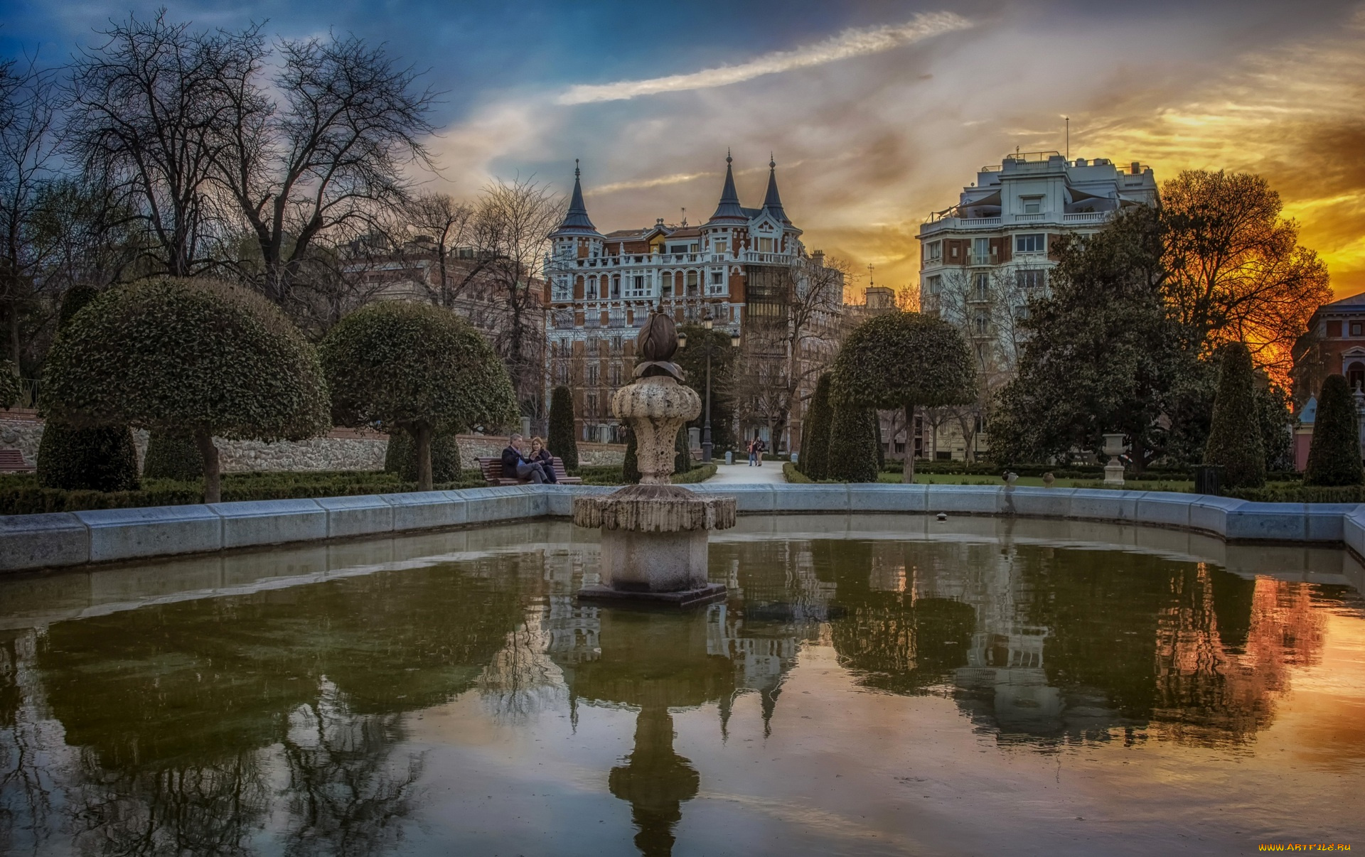 мадрид, города, мадрид, , испания, водоем, скульптура, здания, люди