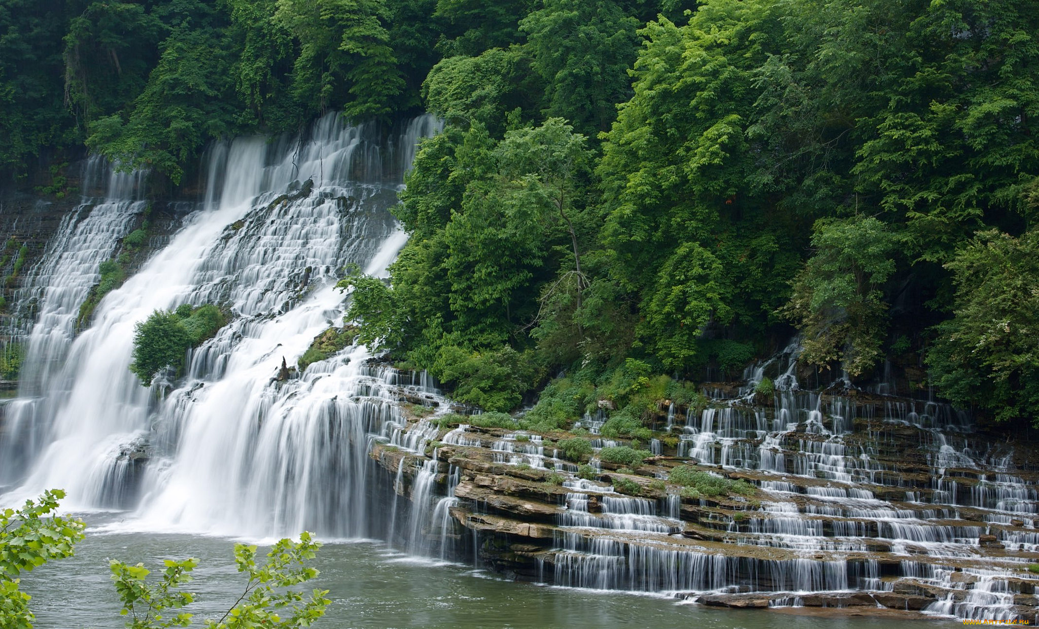 природа, водопады, водопад, река, лес