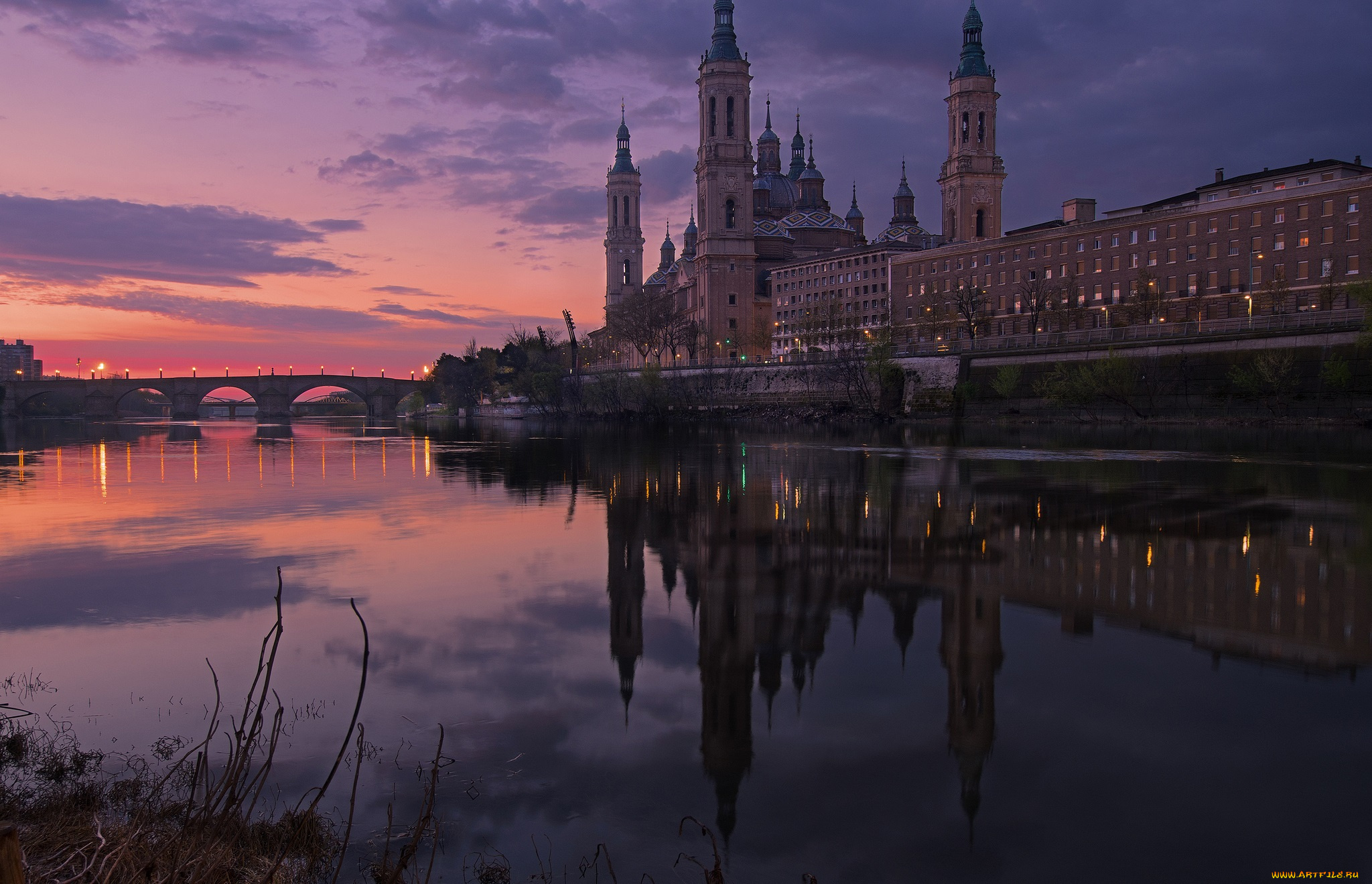 города, -, панорамы, река, вечер