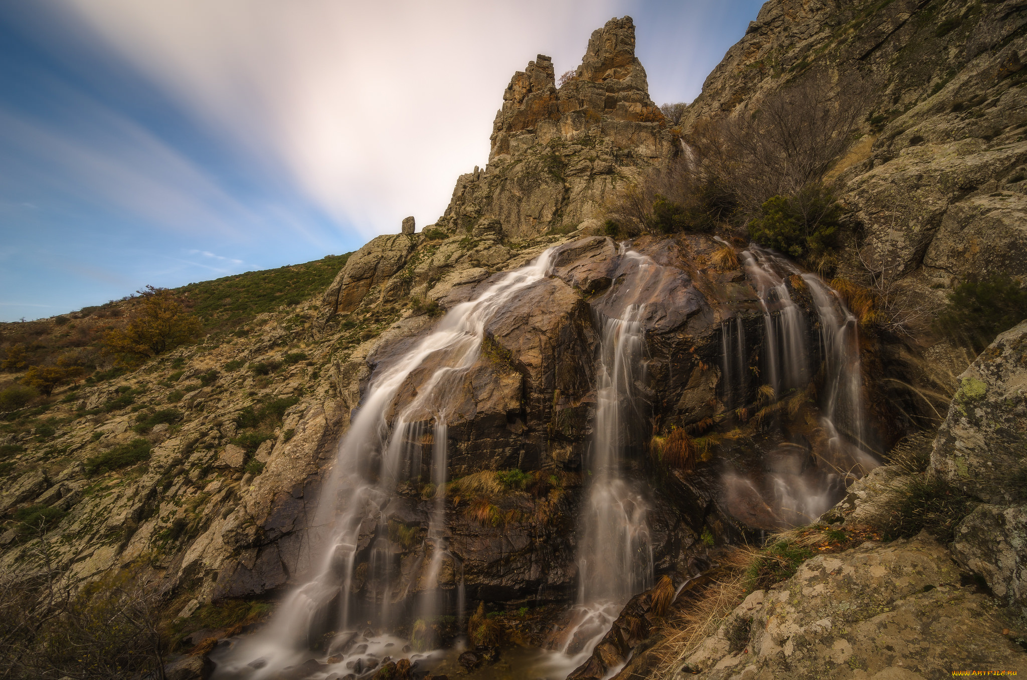 природа, водопады, водопад, река, лес