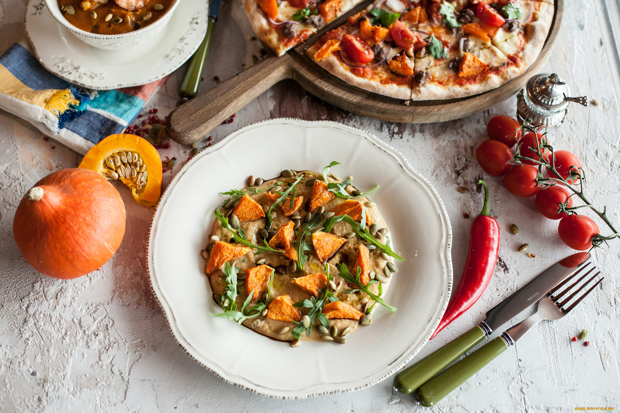 еда, вторые, блюда, помидор, вилка, второе, блюдо, тыква