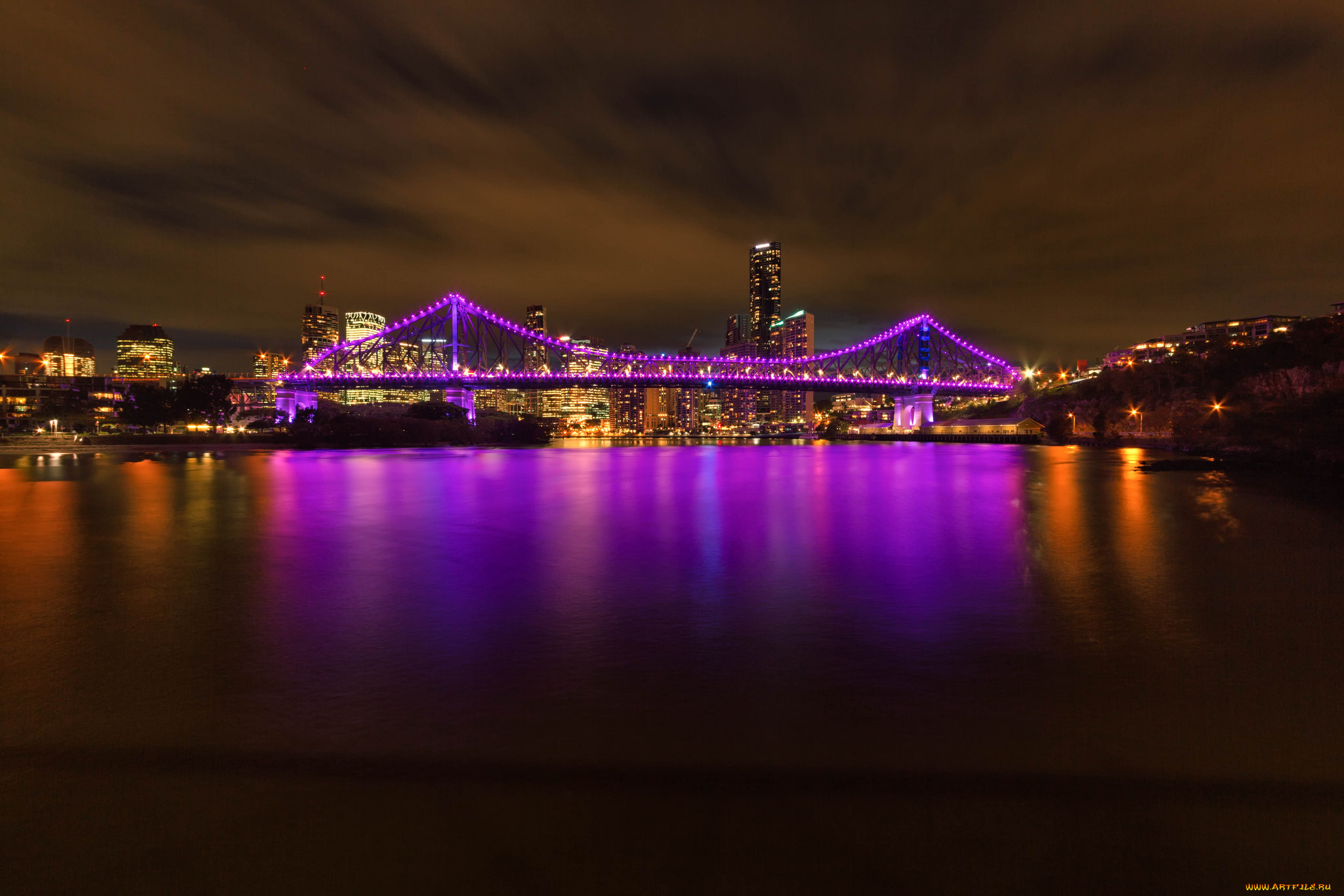 города, -, огни, ночного, города, ночные, огни, ночь, мост, город