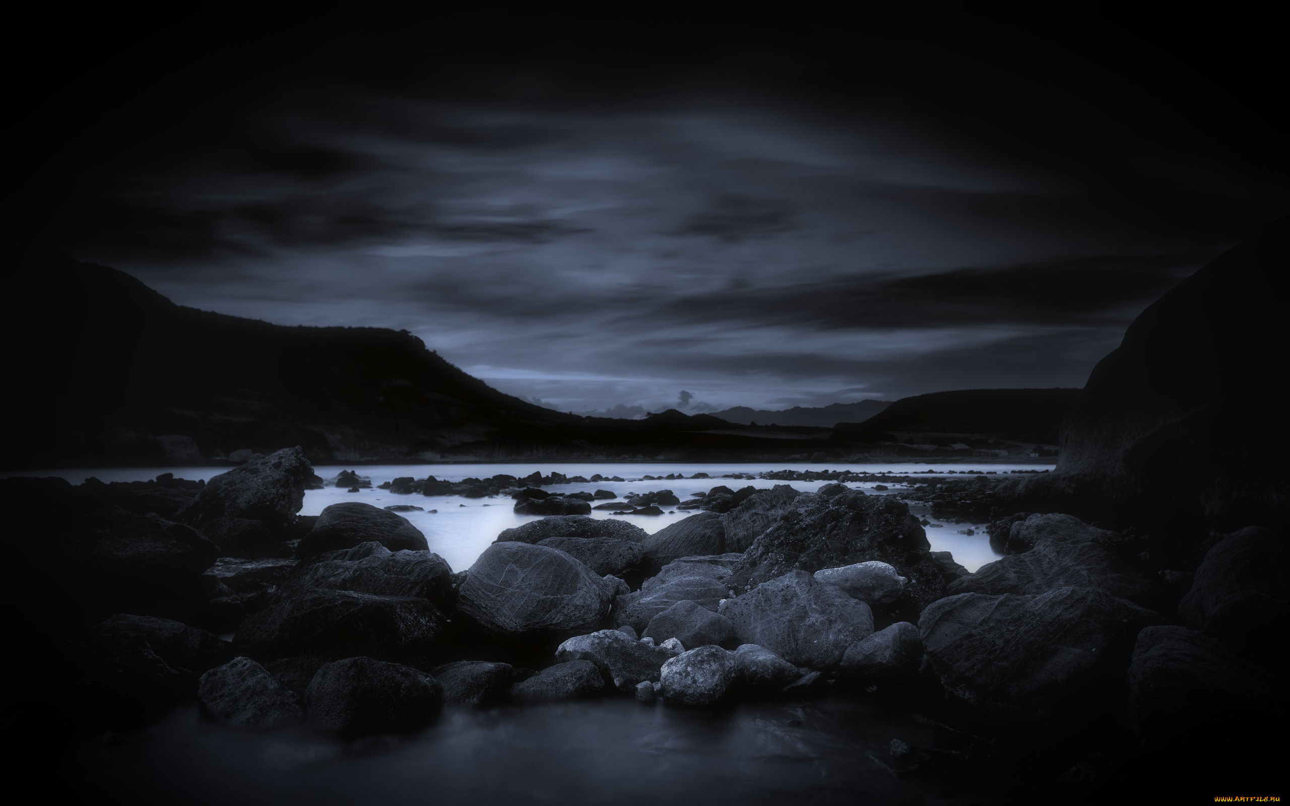 природа, реки, озера, озеро, камни, ночь, горы